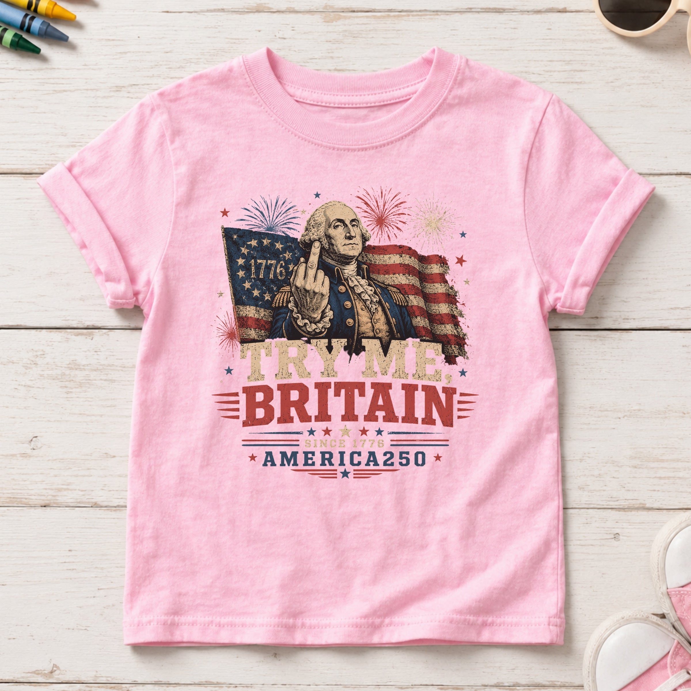 Try Me Britain Youth Tee, Patriotic America 250 Independence Day