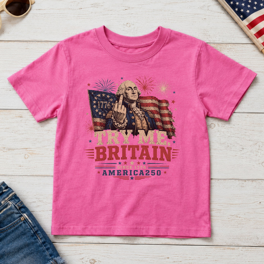 Try Me Britain Youth Tee, Patriotic America 250 Independence Day