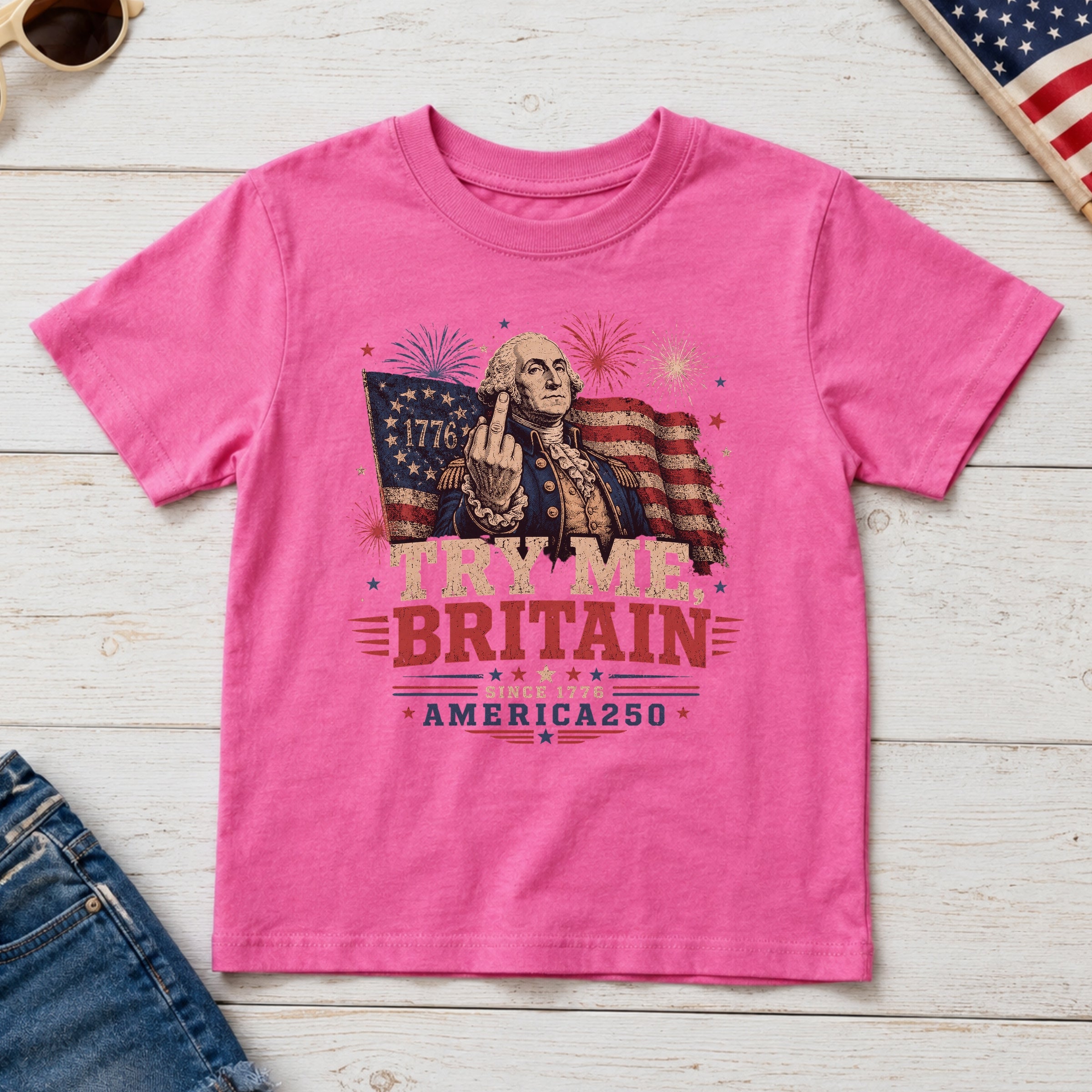 Try Me Britain Youth Tee, Patriotic America 250 Independence Day