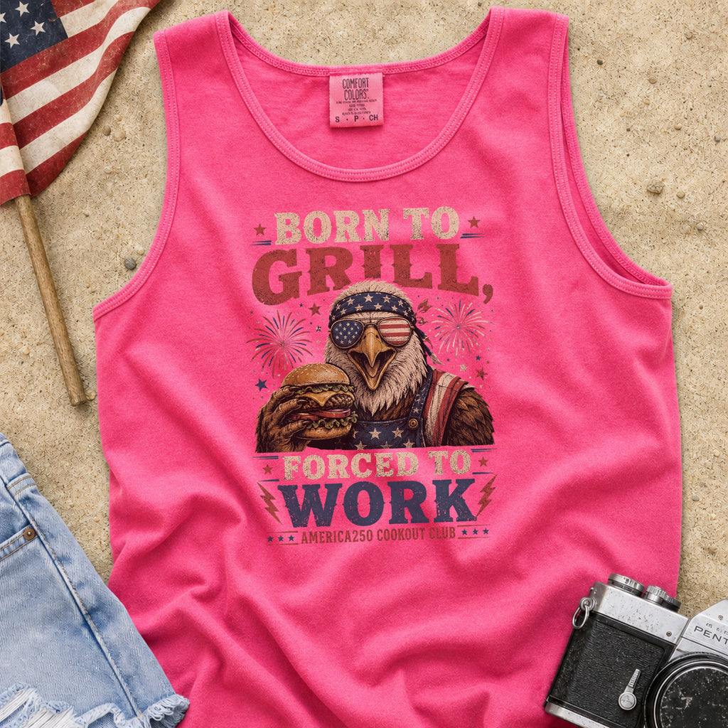 Born to Grill Forced to Work Patriotic BBQ Tank Top, America 250