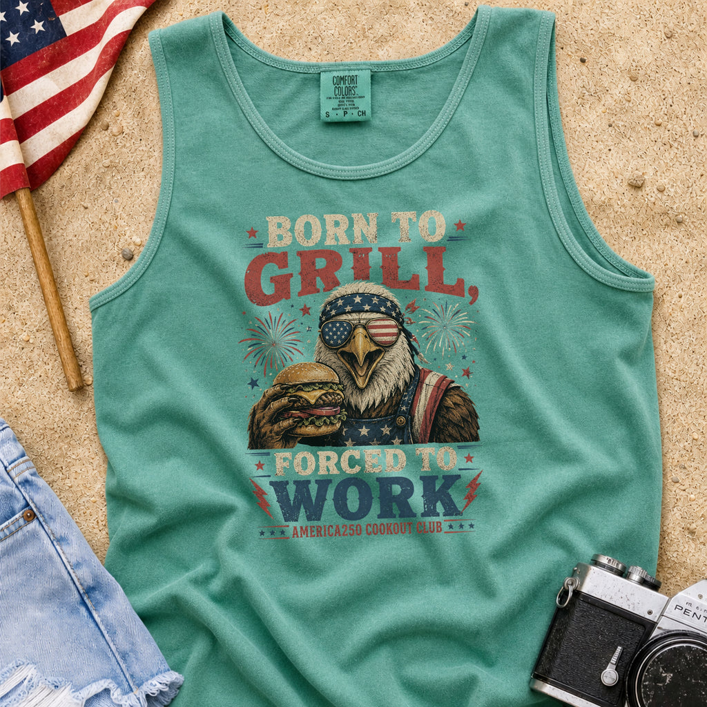 Born to Grill Forced to Work Patriotic BBQ Tank Top, America 250