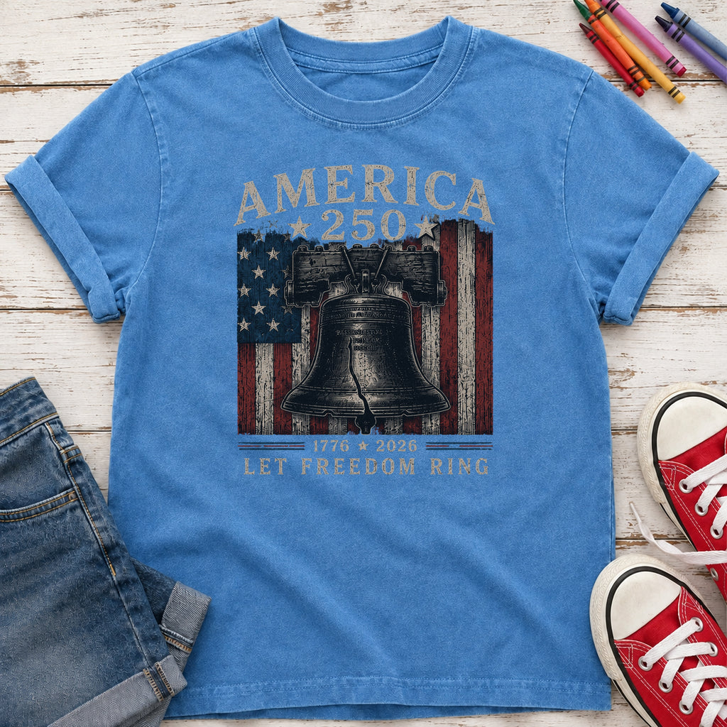 Liberty Bell "Still Cracked, Still Free" Patriotic Youth Tee, America 250