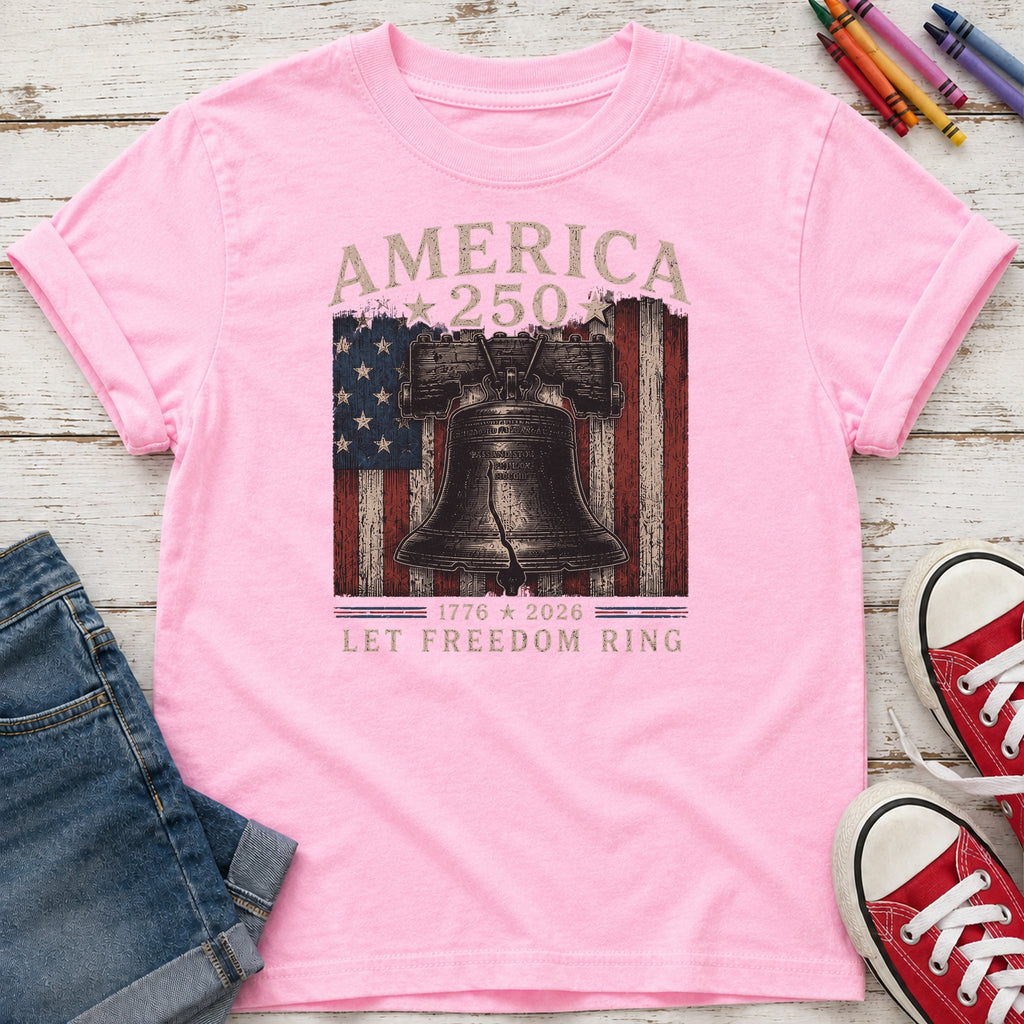 Liberty Bell "Still Cracked, Still Free" Patriotic Youth Tee, America 250
