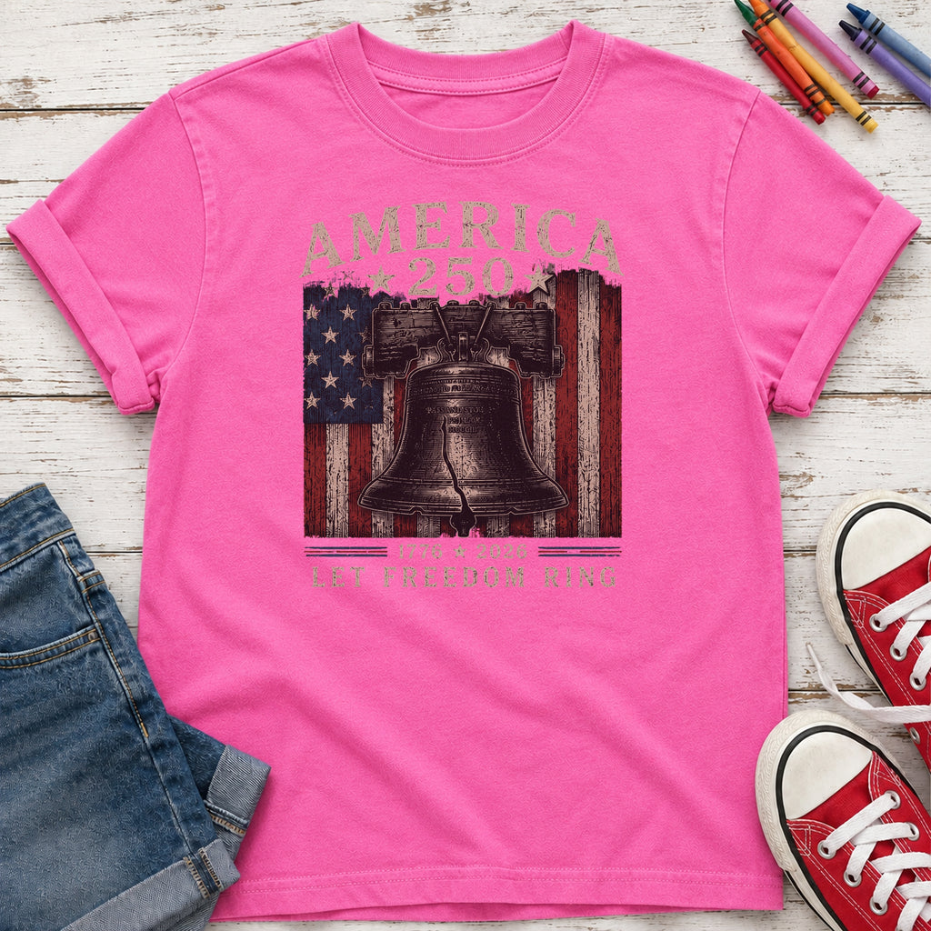 Liberty Bell "Still Cracked, Still Free" Patriotic Youth Tee, America 250