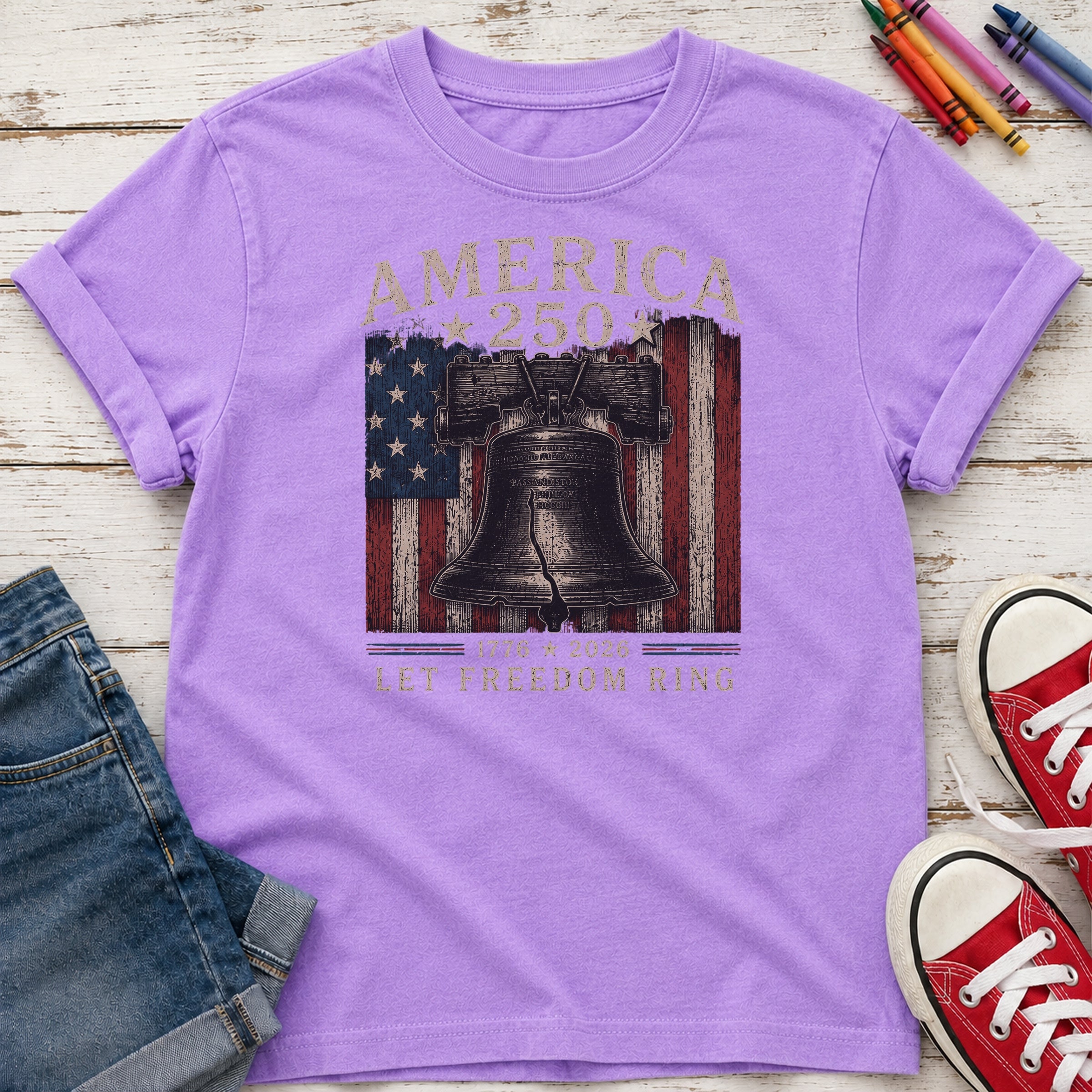 Liberty Bell "Still Cracked, Still Free" Patriotic Youth Tee, America 250
