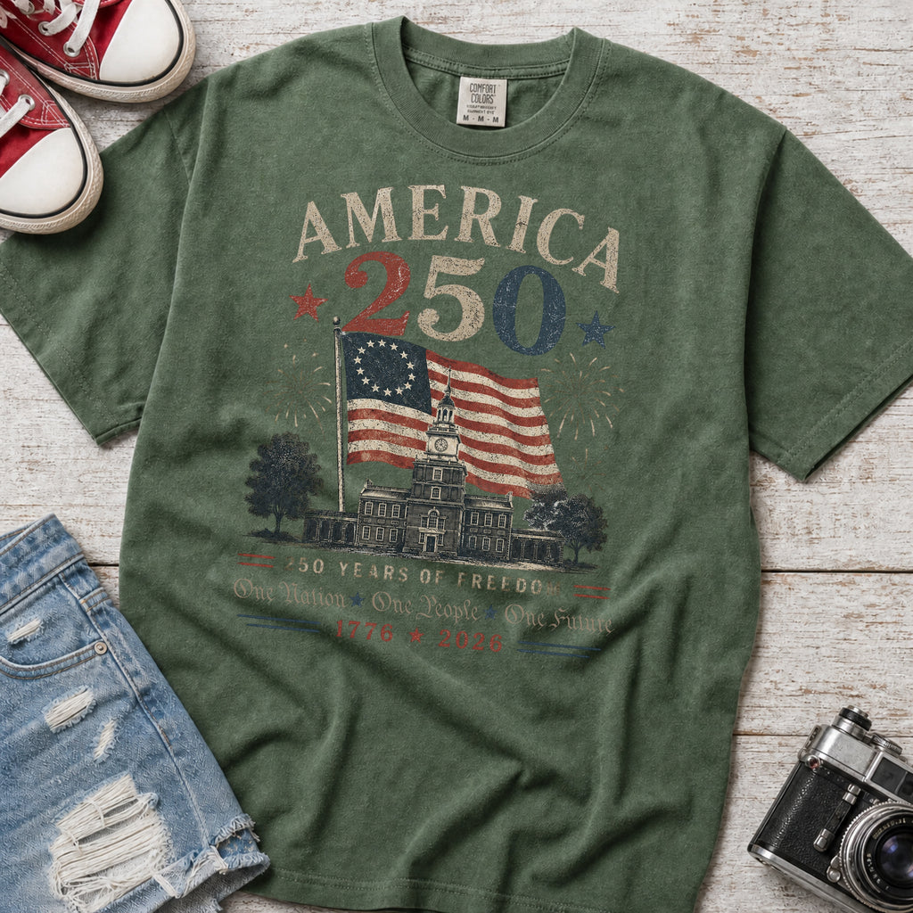 America 250 Anniversary T-Shirt, 1776–2026 Flag Heritage Tee, One Nation One People One Future