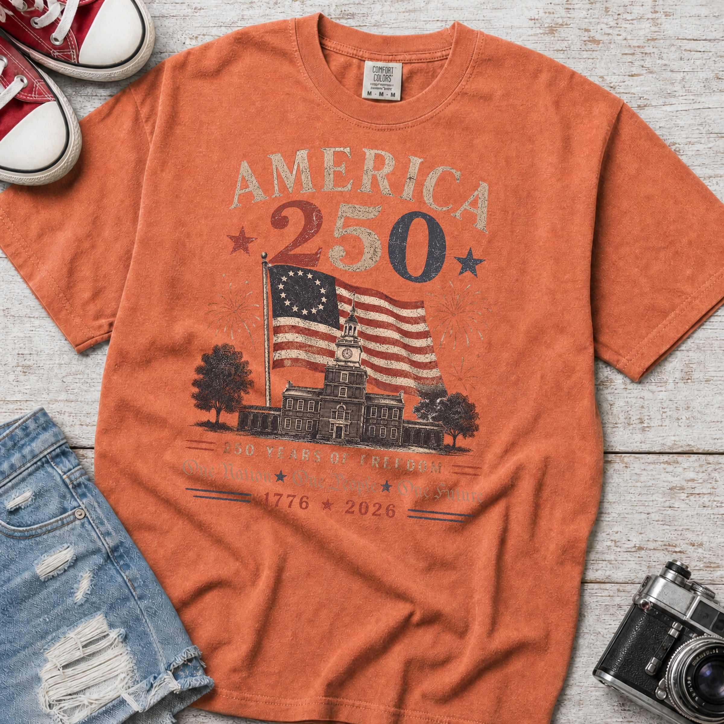 America 250 Anniversary T-Shirt, 1776–2026 Flag Heritage Tee, One Nation One People One Future