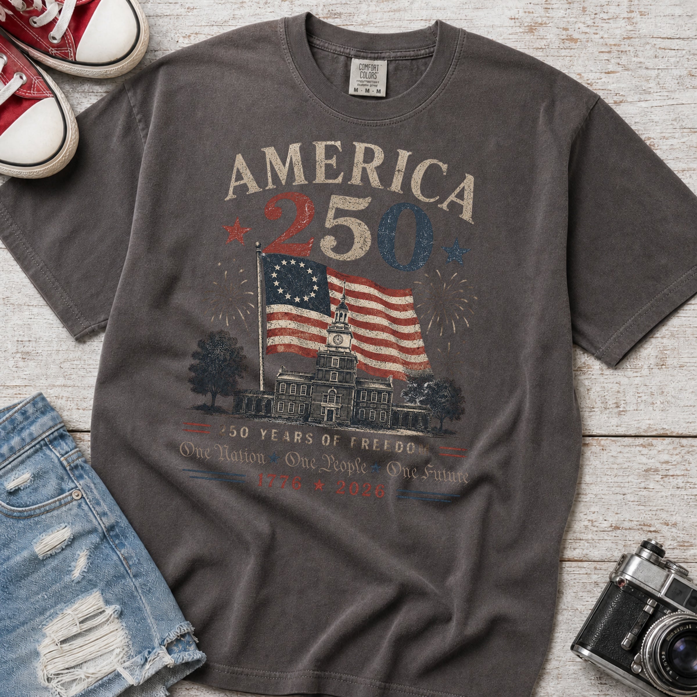 America 250 Anniversary T-Shirt, 1776–2026 Flag Heritage Tee, One Nation One People One Future