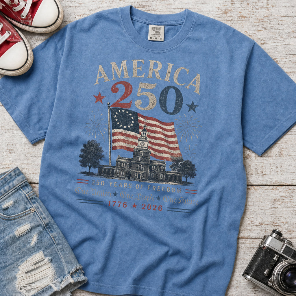 America 250 Anniversary T-Shirt, 1776–2026 Flag Heritage Tee, One Nation One People One Future