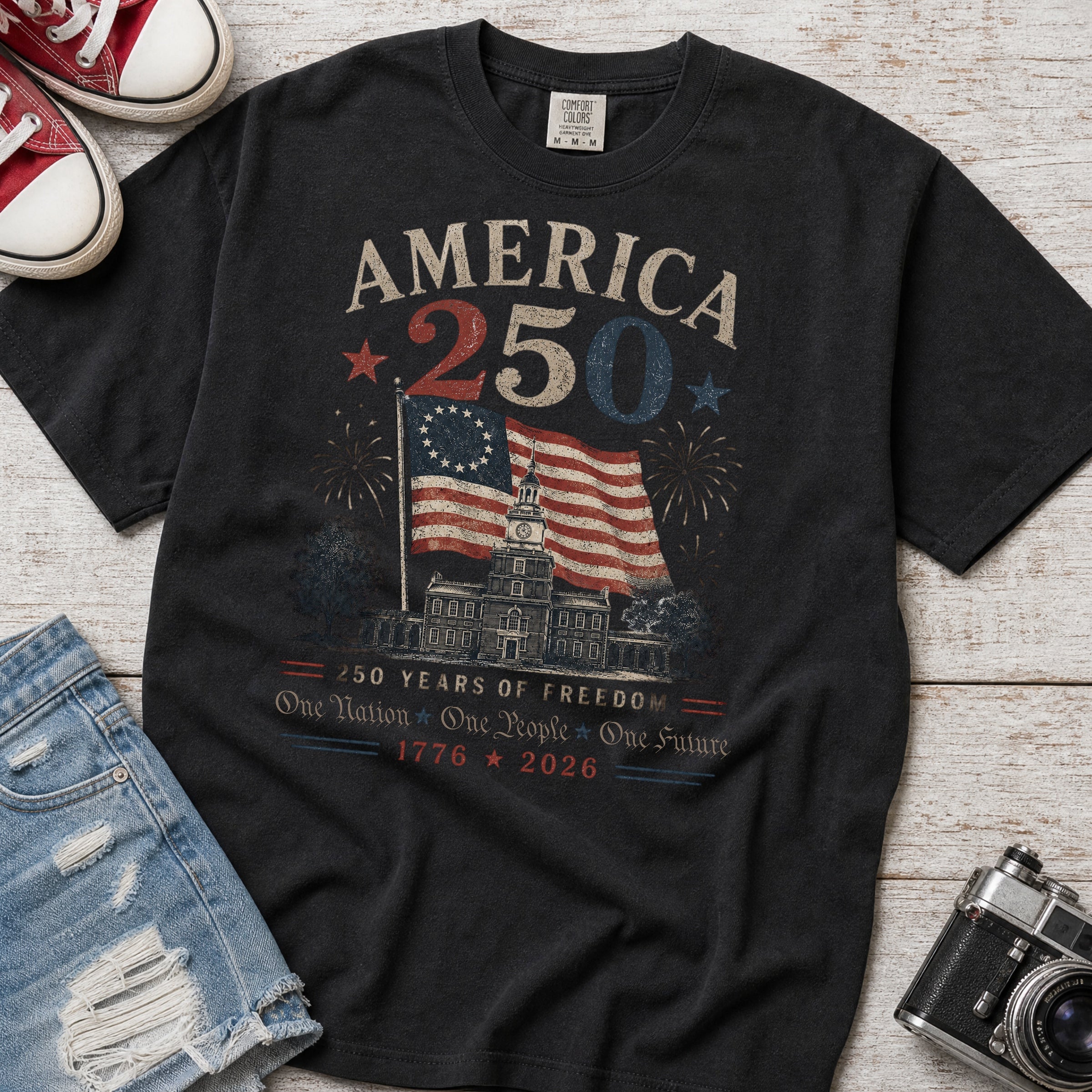 America 250 Anniversary T-Shirt, 1776–2026 Flag Heritage Tee, One Nation One People One Future