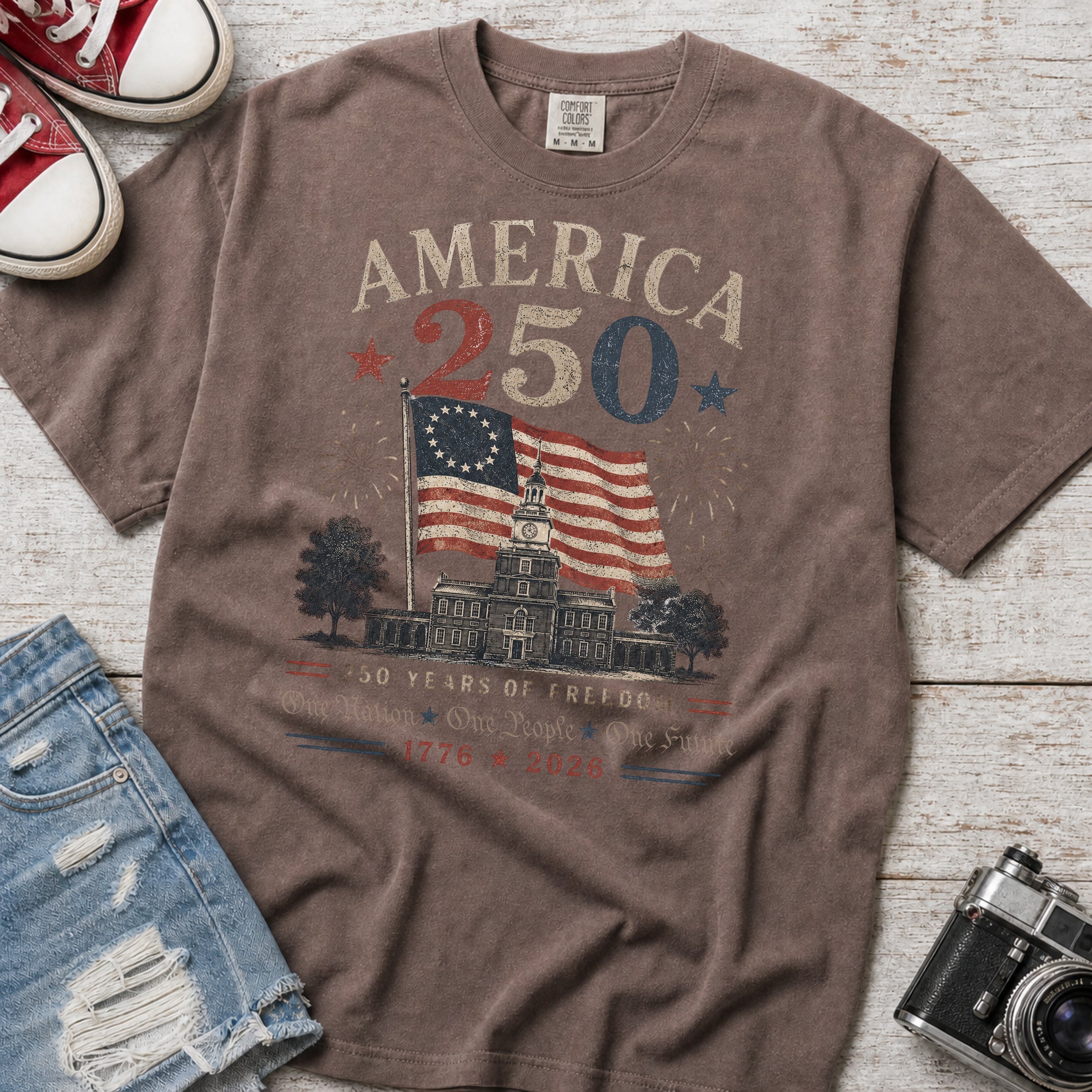 America 250 Anniversary T-Shirt, 1776–2026 Flag Heritage Tee, One Nation One People One Future