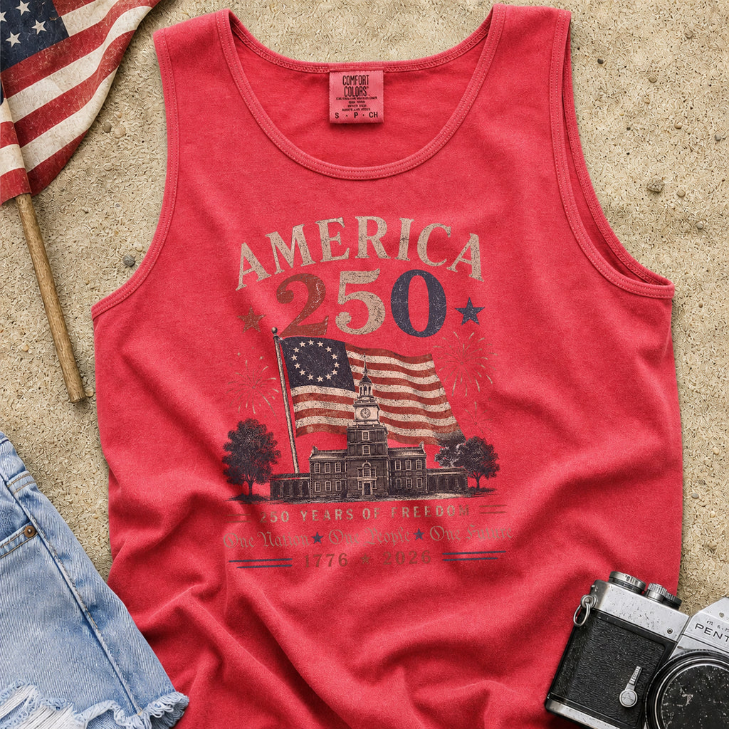 America 250 Vintage Flag Tank Top, 1776–2026 Flag Heritage Tee, One Nation One People One Future