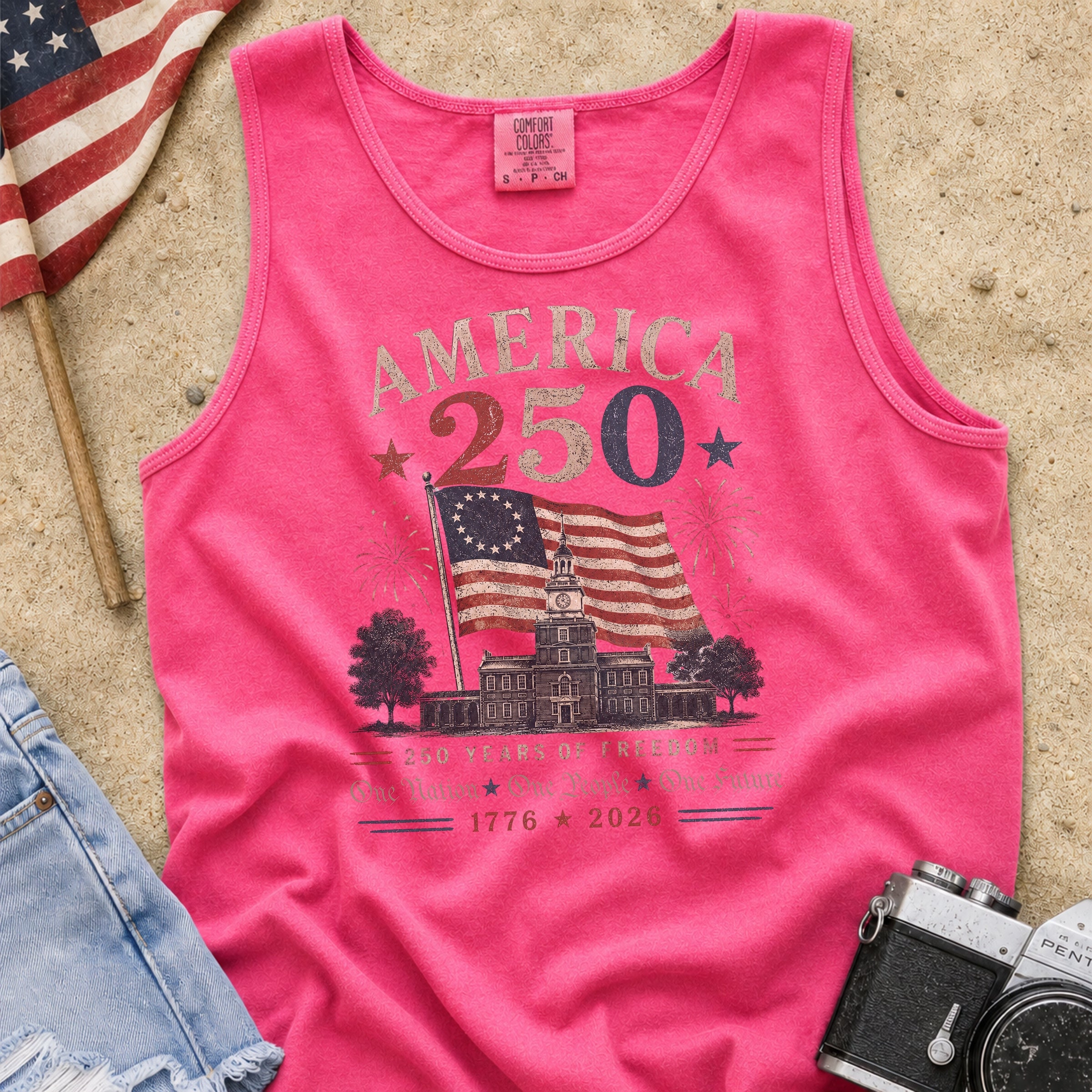 America 250 Vintage Flag Tank Top, 1776–2026 Flag Heritage Tee, One Nation One People One Future