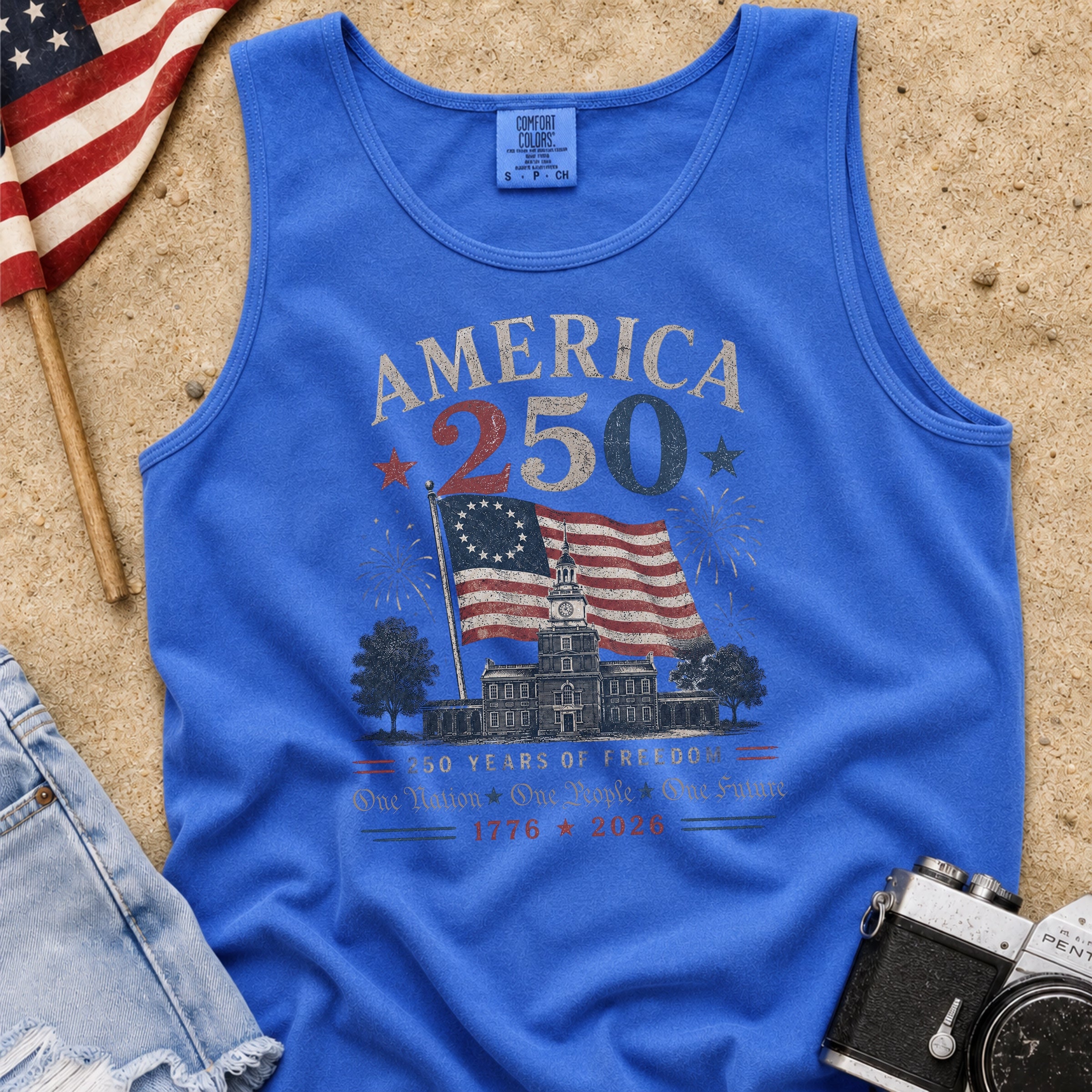 America 250 Vintage Flag Tank Top, 1776–2026 Flag Heritage Tee, One Nation One People One Future