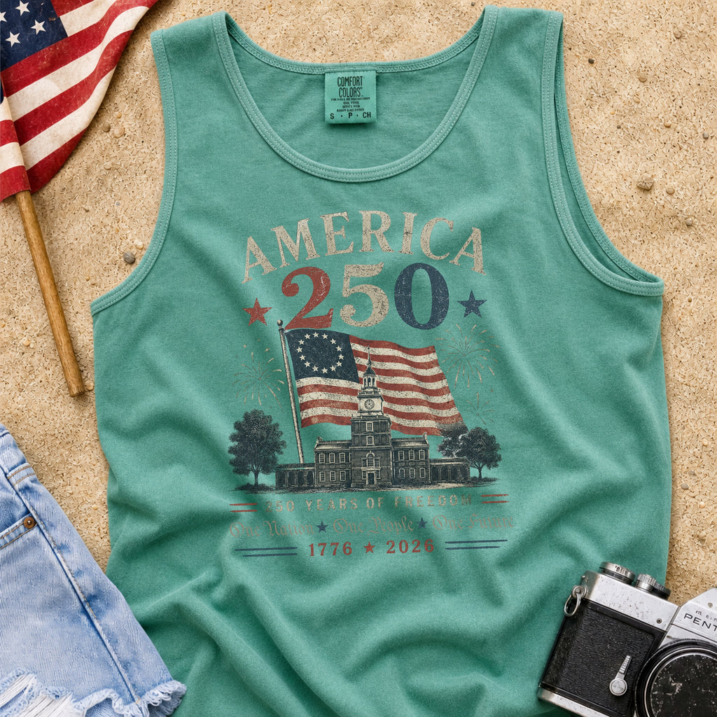 America 250 Vintage Flag Tank Top, 1776–2026 Flag Heritage Tee, One Nation One People One Future