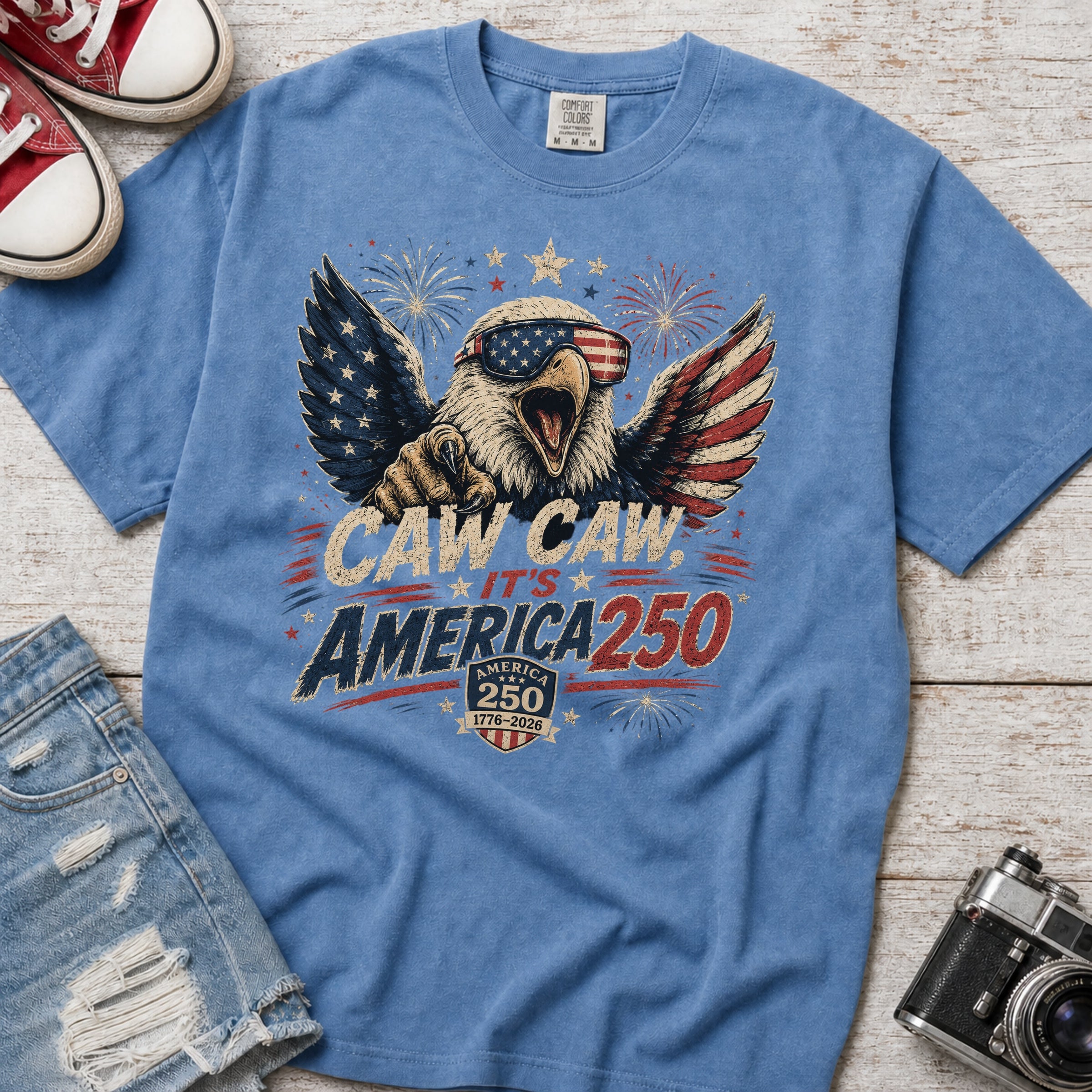 Patriotic Eagle T-Shirt — “Caw Caw It's America 250” Vintage Fourth of July Tee Main image