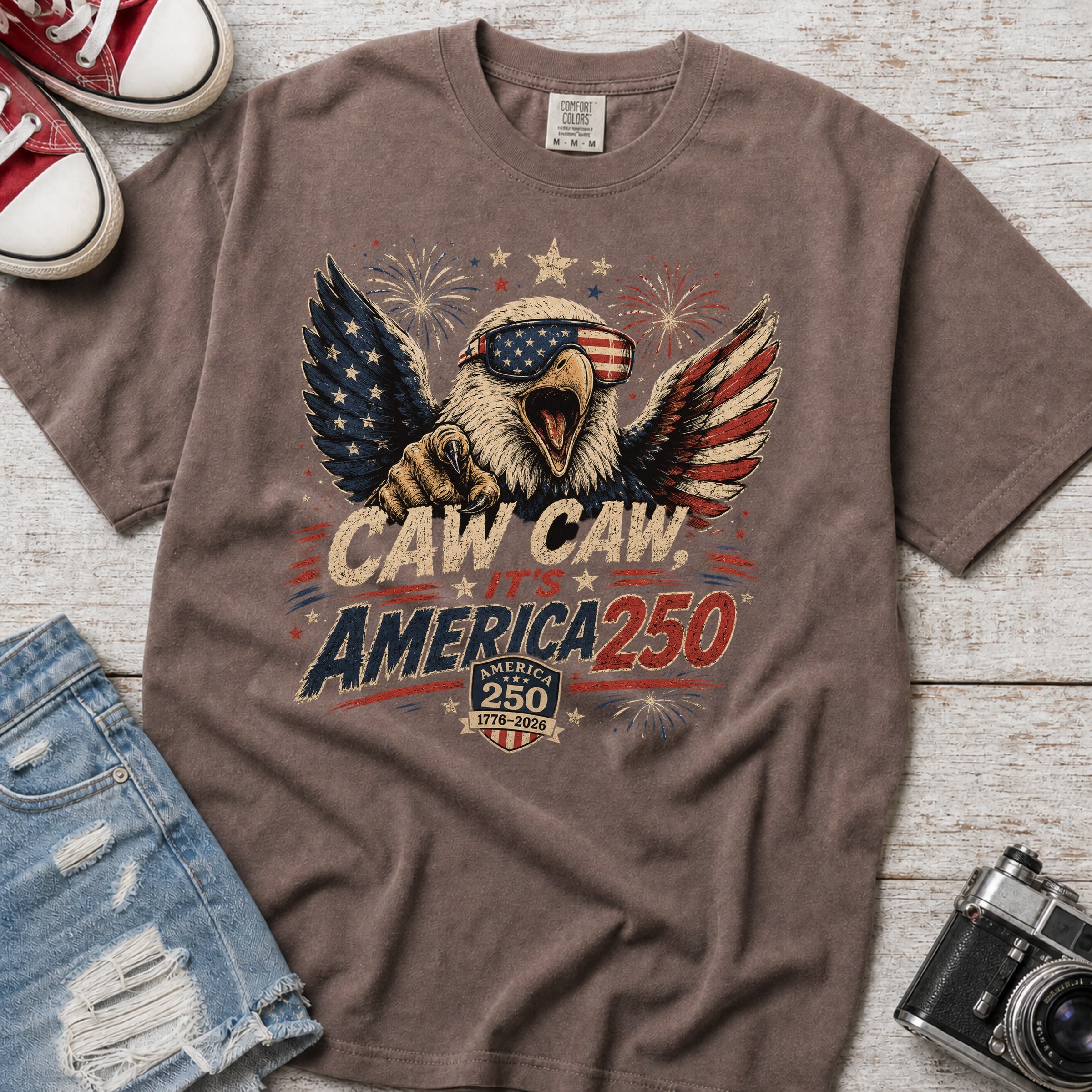 Patriotic Eagle T-Shirt — “Caw Caw It's America 250” Vintage Fourth of July Tee Secondary image