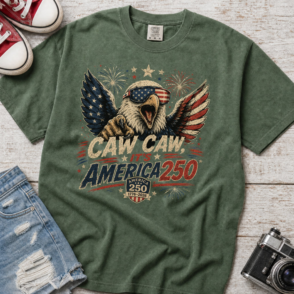 Patriotic Eagle T-Shirt — “Caw Caw It's America 250” Vintage Fourth of July Tee