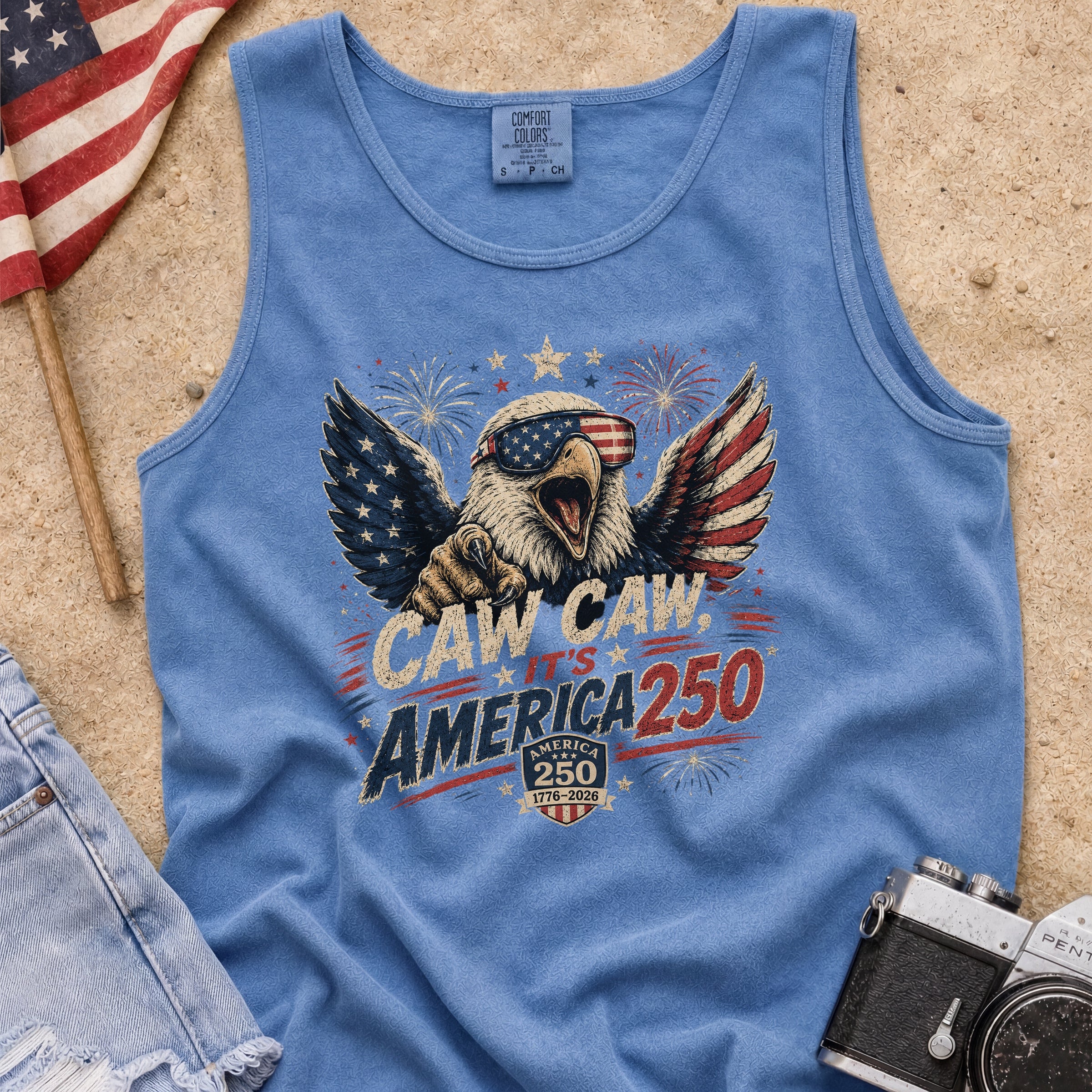 Patriotic Eagle Tank Top — “Caw Caw It's America 250” Vintage Fourth of July Shirt Main image