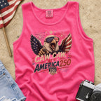 Patriotic Eagle Tank Top — “Caw Caw It's America 250” Vintage Fourth of July Shirt
