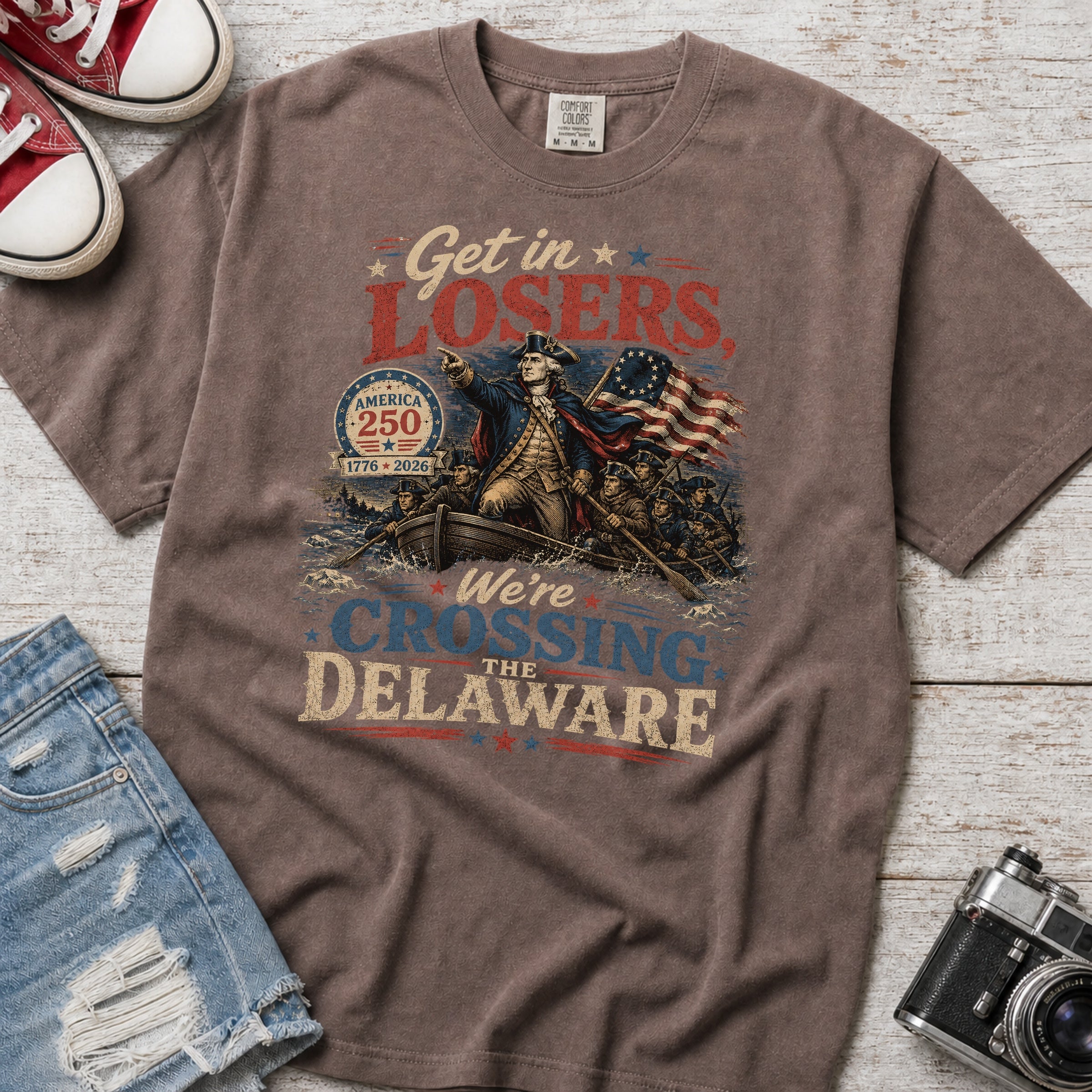 Get in Losers, We're Crossing Delaware Patriotic George Washington Vintage Design T-Shirt