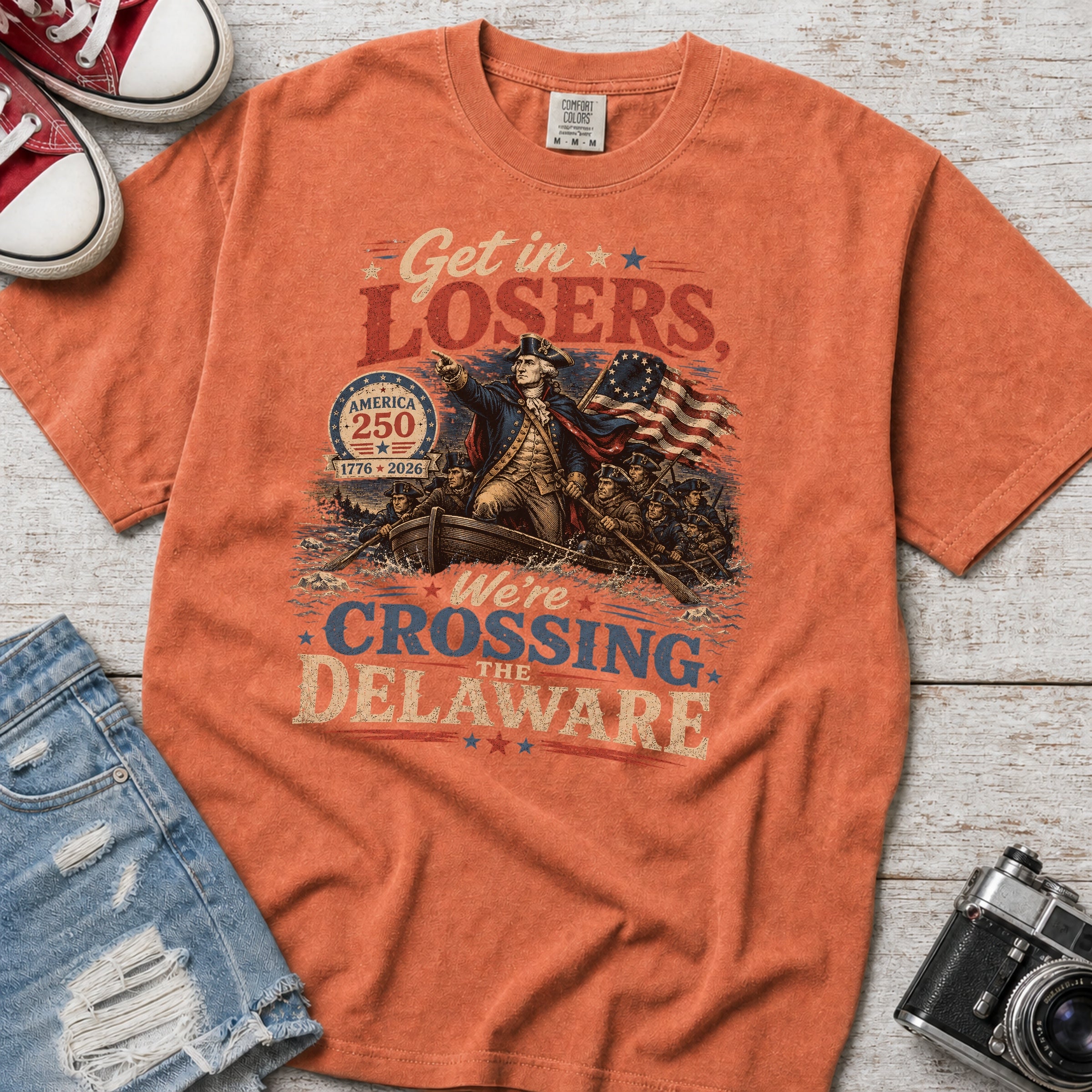 Get in Losers, We're Crossing Delaware Patriotic George Washington Vintage Design T-Shirt