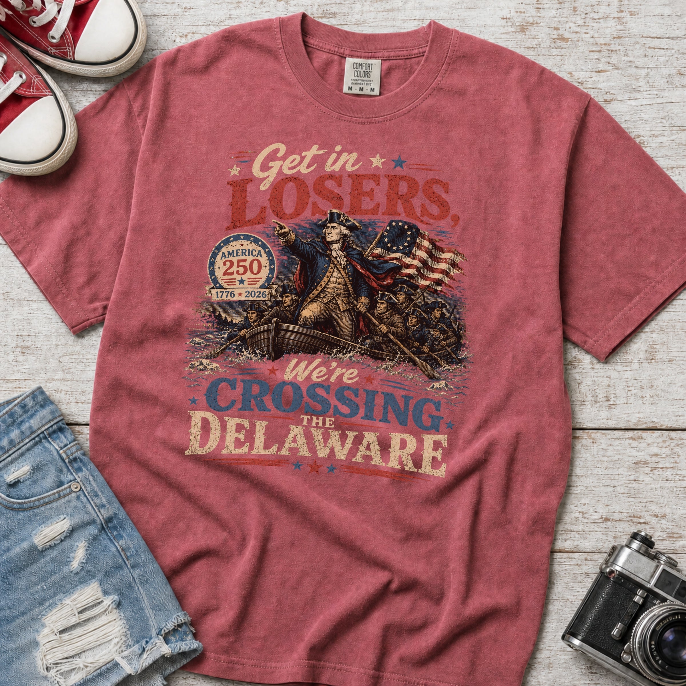 Get in Losers, We're Crossing Delaware Patriotic George Washington Vintage Design T-Shirt