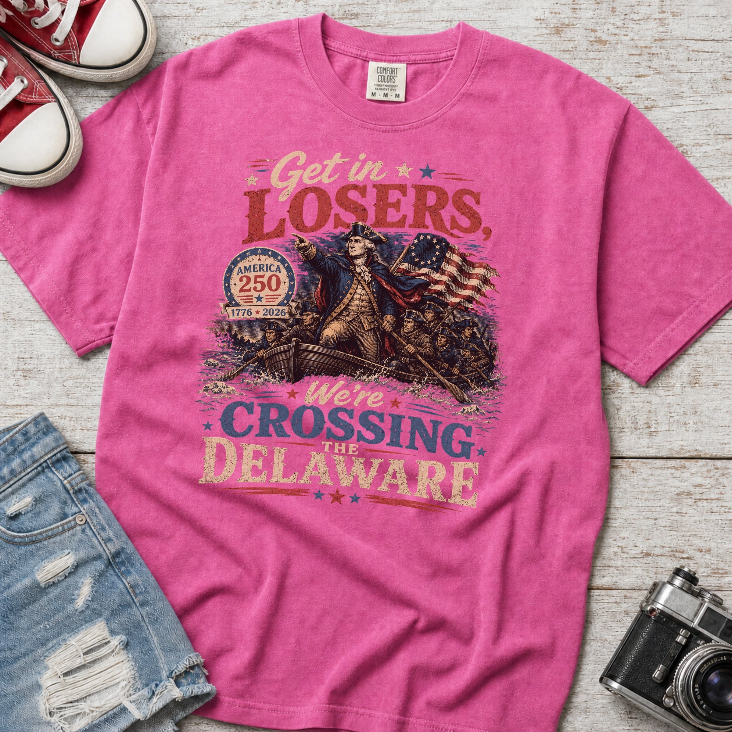 Get in Losers, We're Crossing Delaware Patriotic George Washington Vintage Design T-Shirt
