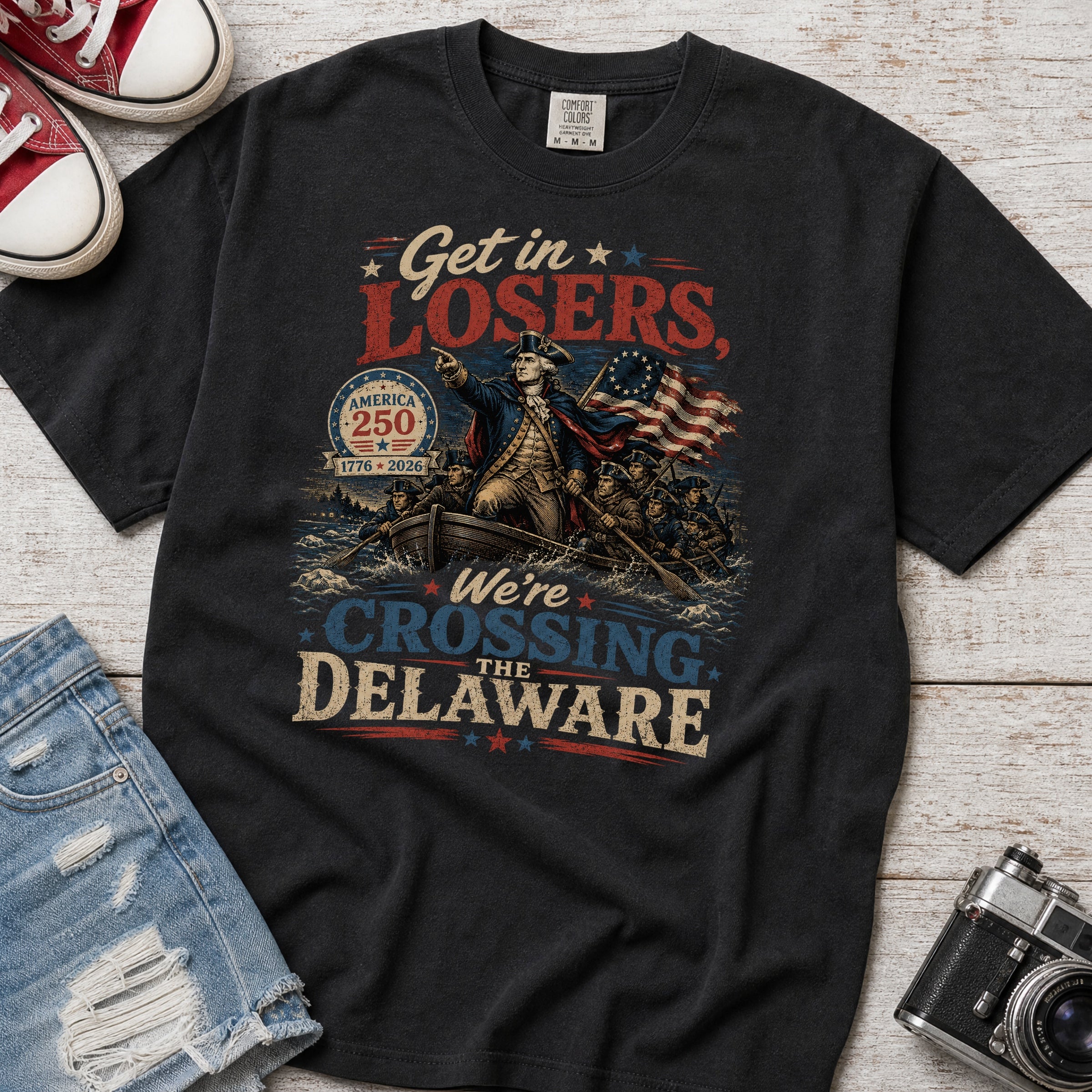 Get in Losers, We're Crossing Delaware Patriotic George Washington Vintage Design T-Shirt