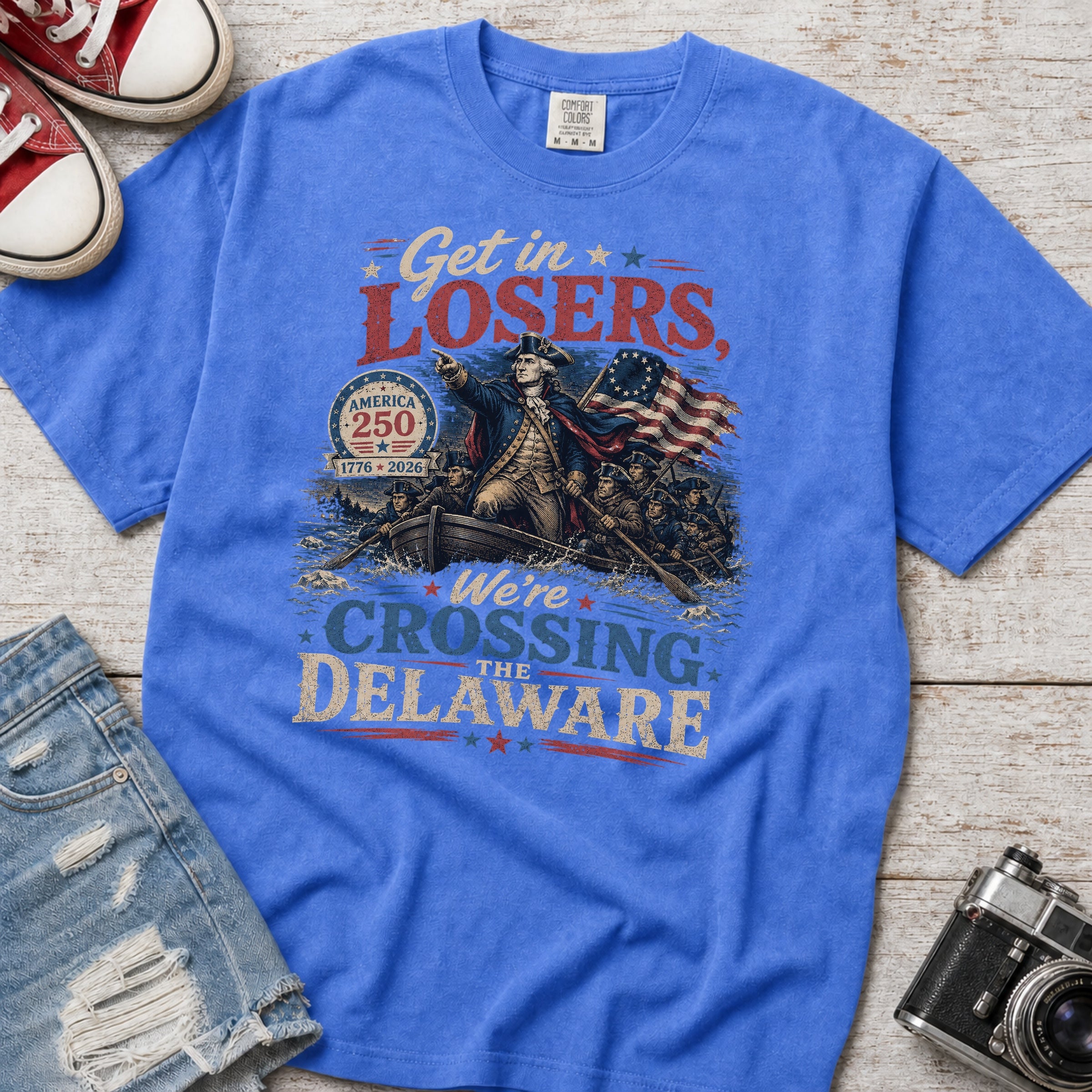 Get in Losers, We're Crossing Delaware Patriotic George Washington Vintage Design T-Shirt