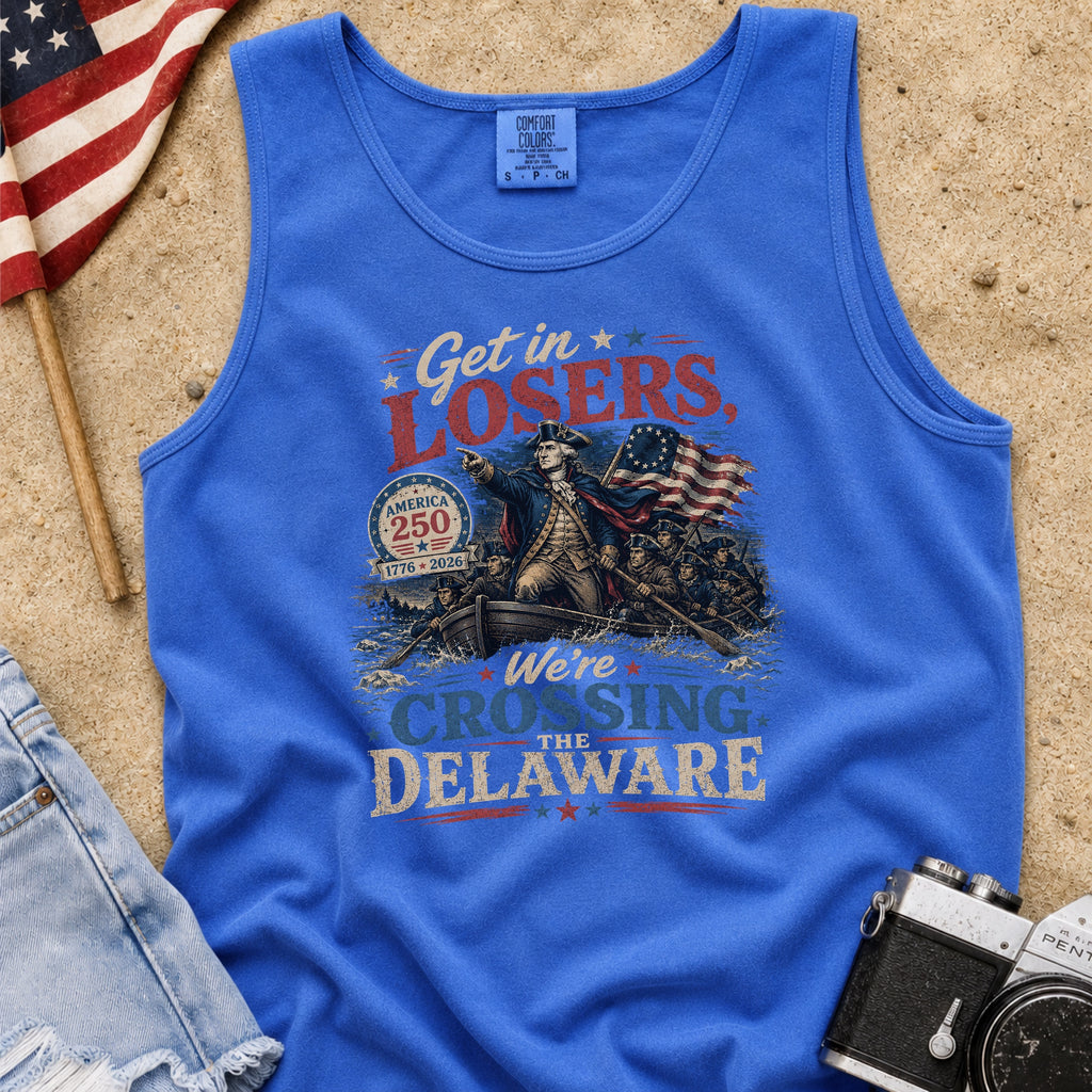Get in Losers, We're Crossing Delaware Patriotic George Washington Vintage Design Tank Top