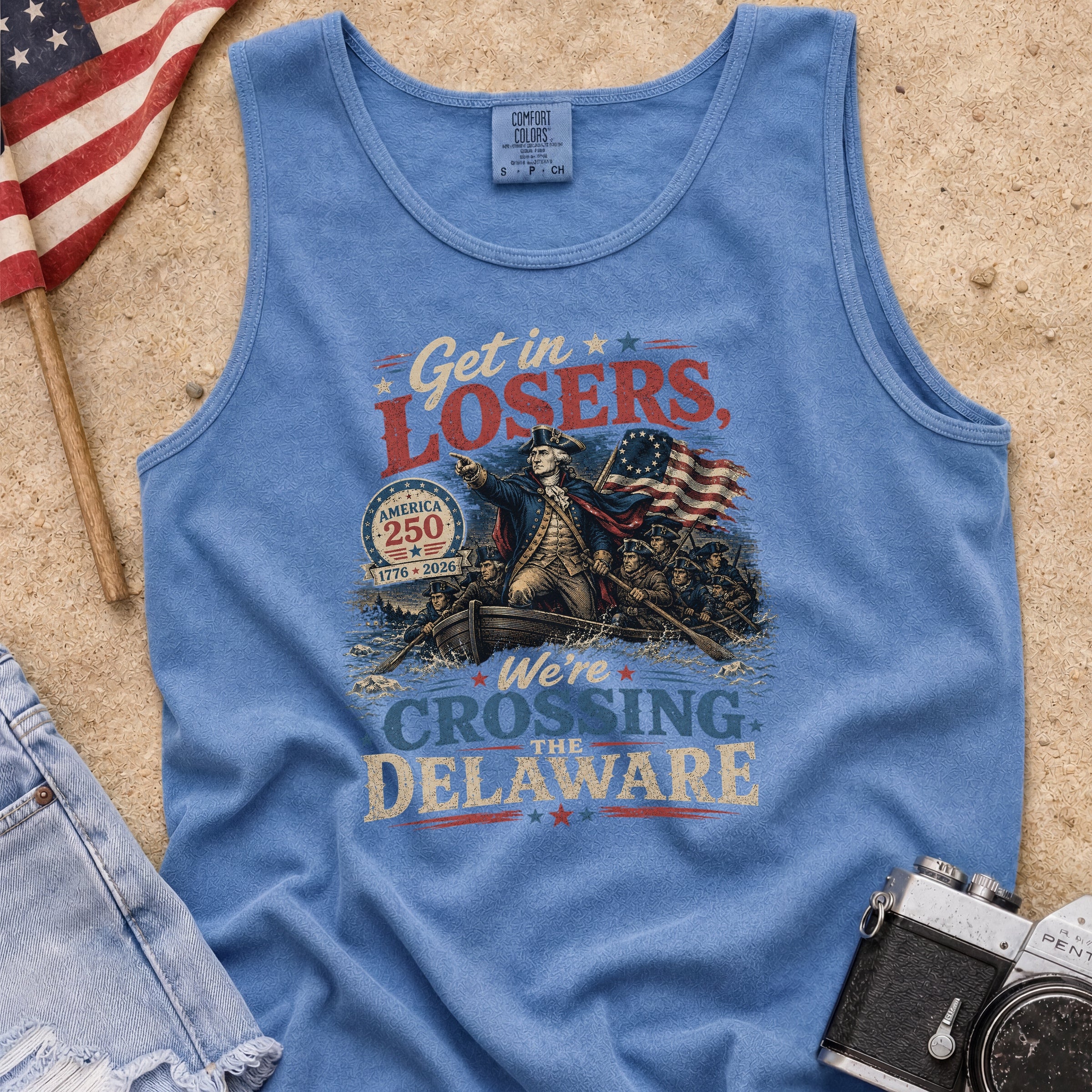 Get in Losers, We're Crossing Delaware Patriotic George Washington Vintage Design Tank Top