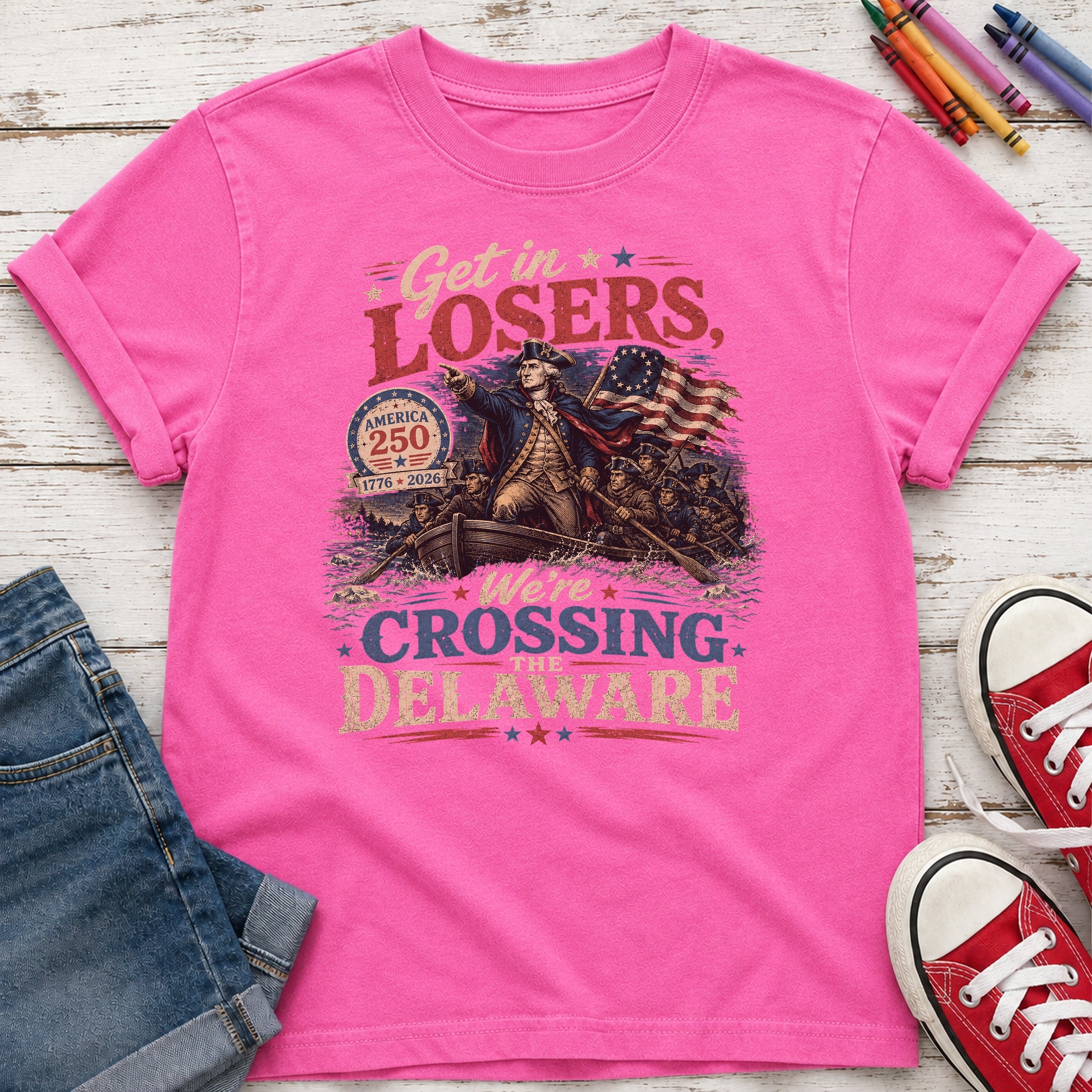 Get in Losers, We're Crossing Delaware Patriotic George Washington Vintage Design Youth T-Shirt Main image