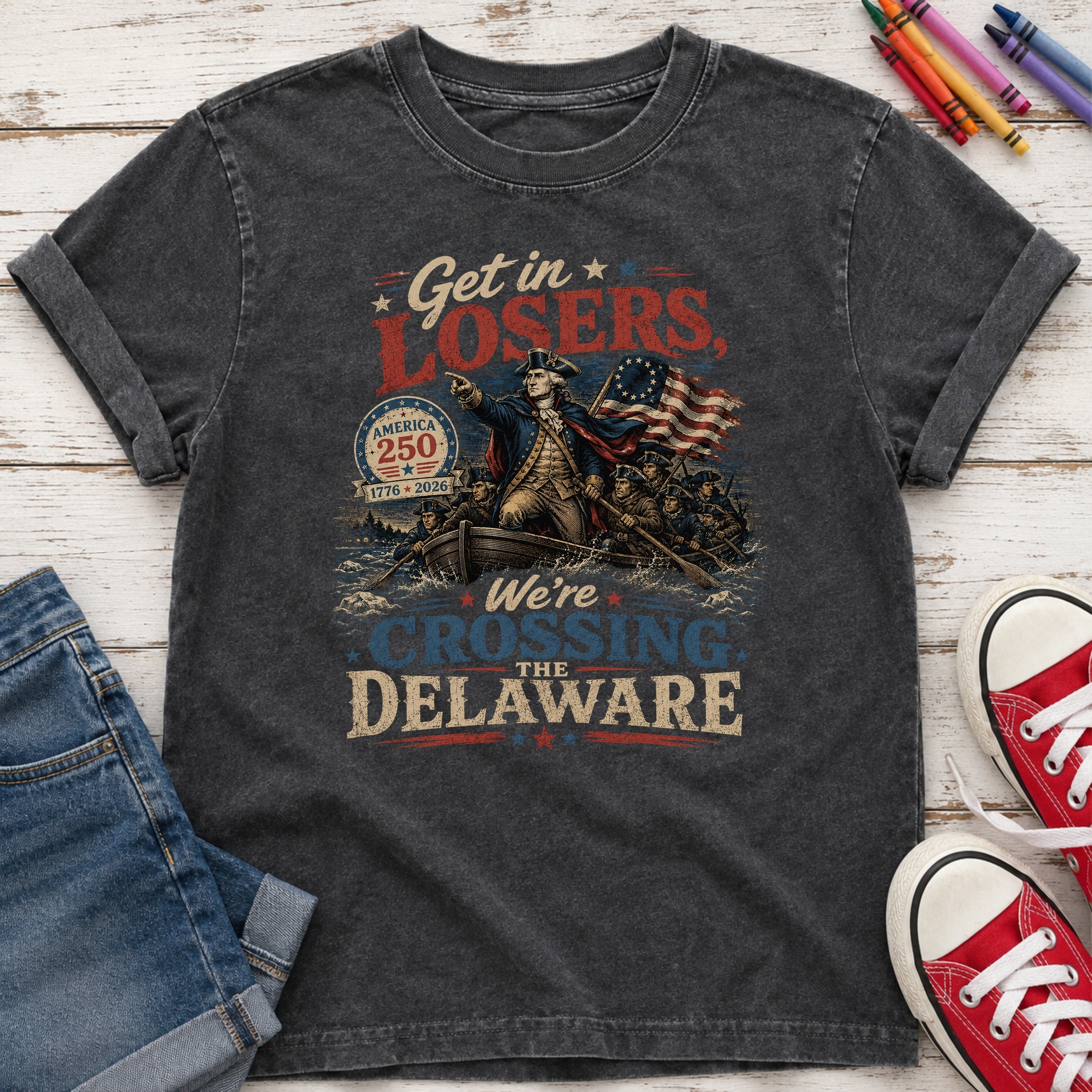 Get in Losers, We're Crossing Delaware Patriotic George Washington Vintage Design Youth T-Shirt Secondary image
