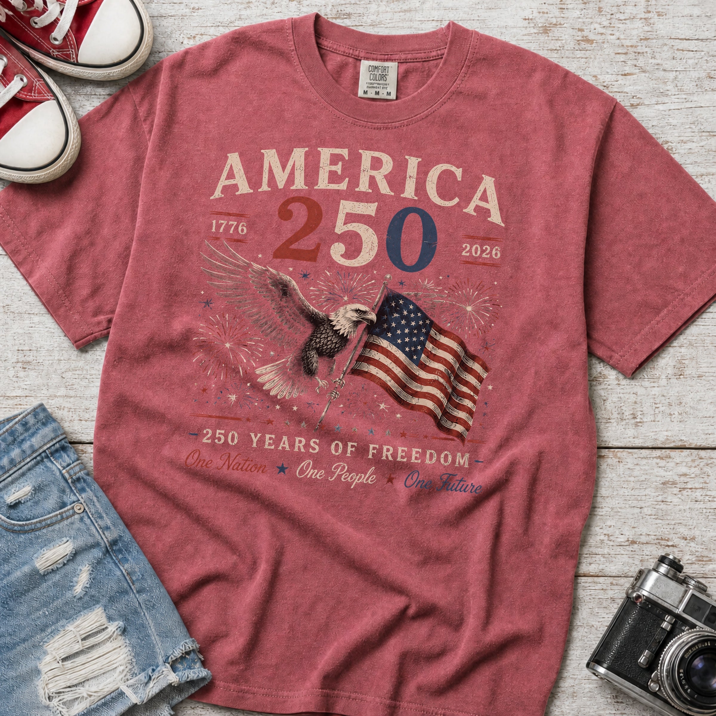 America 250 Eagle & Flag T-Shirt, 250 Years of Freedom Patriotic Tee