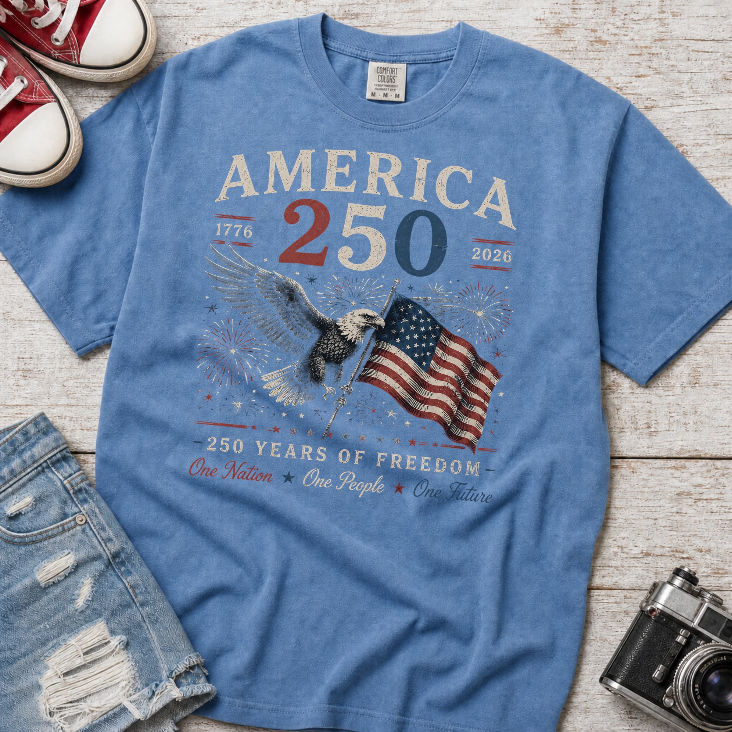 America 250 Eagle & Flag T-Shirt, 250 Years of Freedom Patriotic Tee