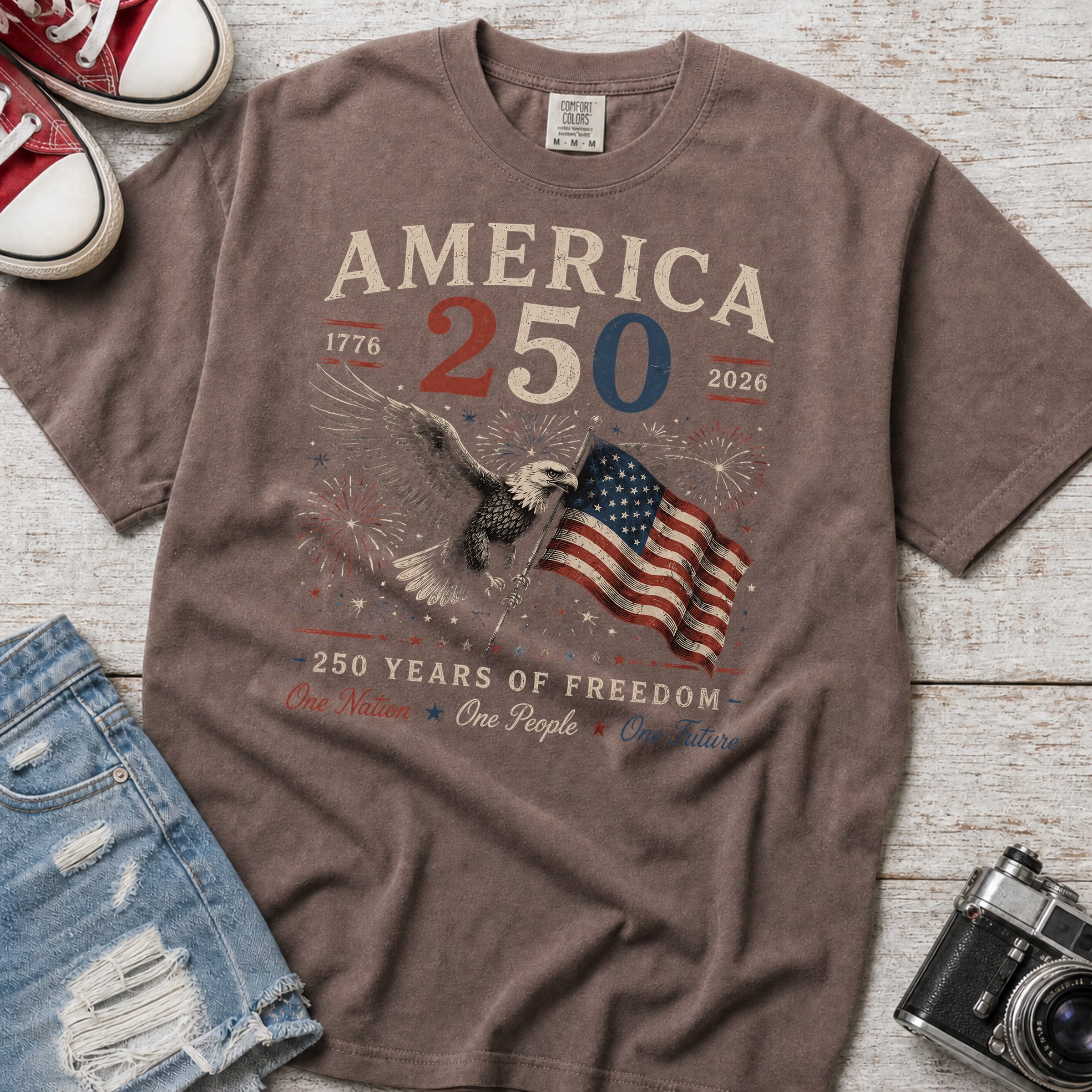 America 250 Eagle & Flag T-Shirt, 250 Years of Freedom Patriotic Tee