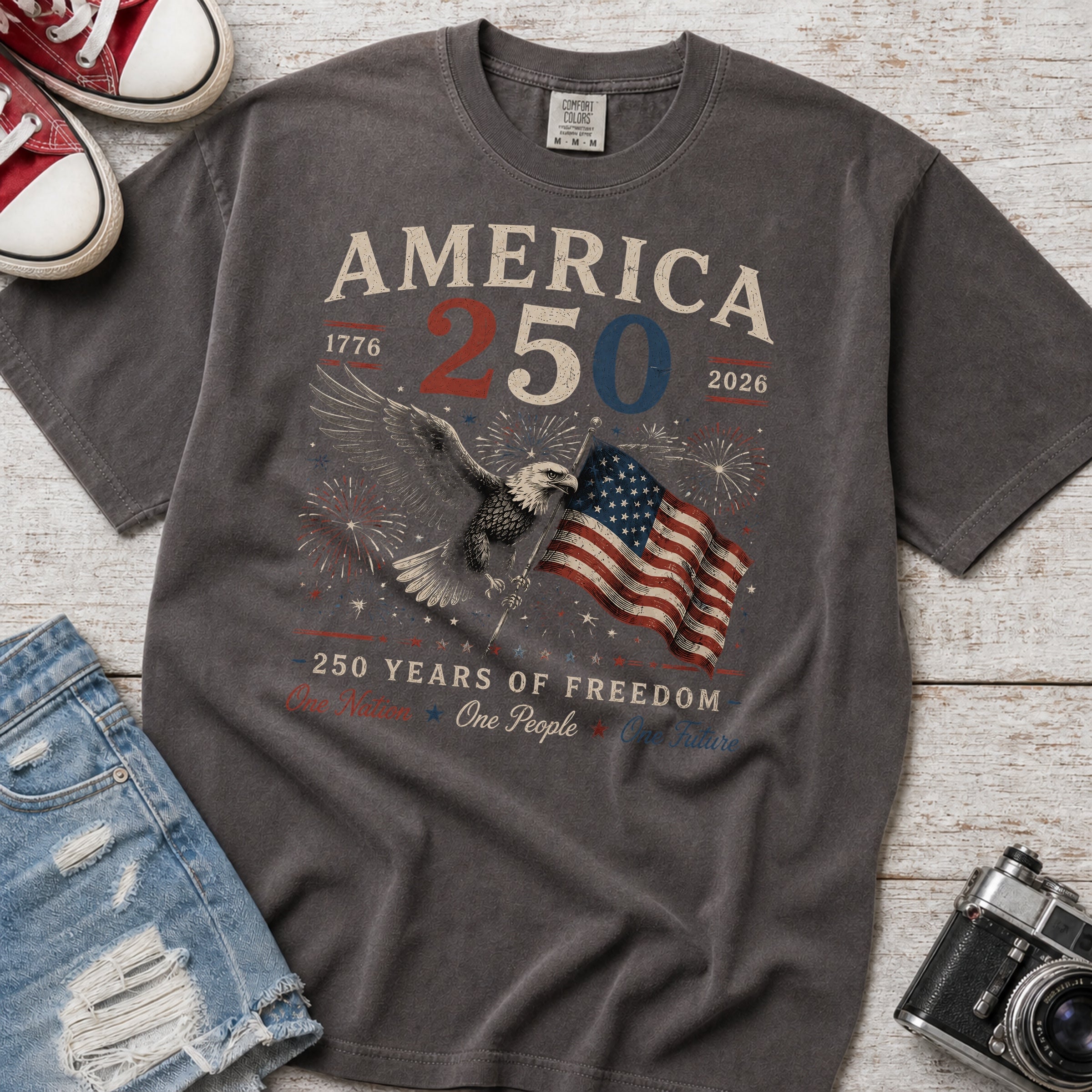 America 250 Eagle & Flag T-Shirt, 250 Years of Freedom Patriotic Tee Main image