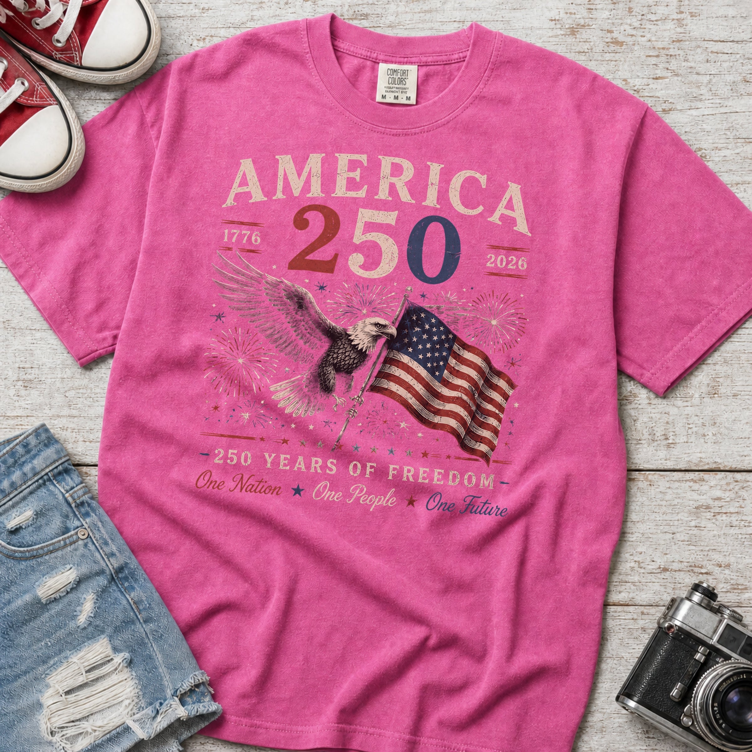 America 250 Eagle & Flag T-Shirt, 250 Years of Freedom Patriotic Tee