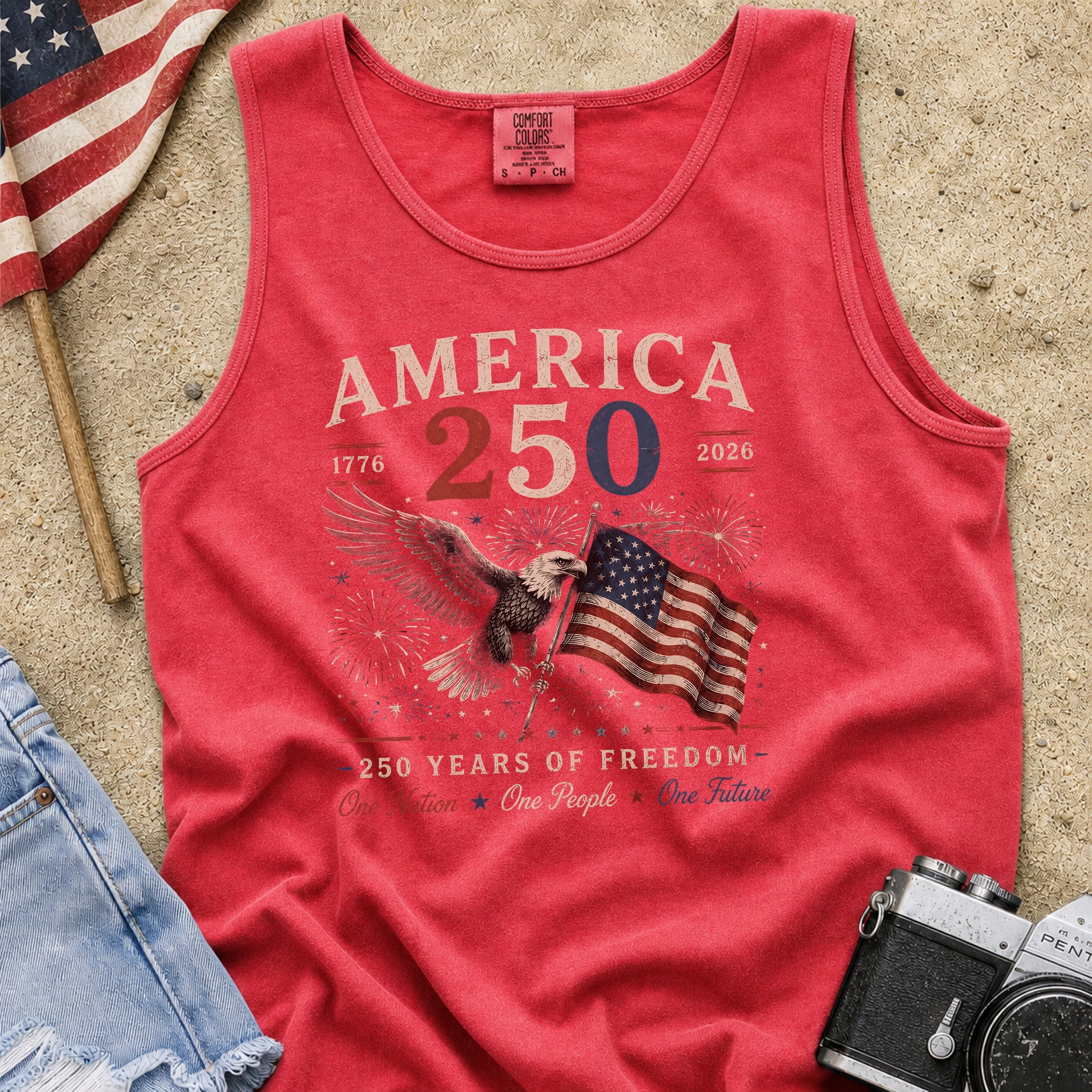 America 250 Tank Top, 250 Years of Freedom Flag & Eagle Independence Day Shirt