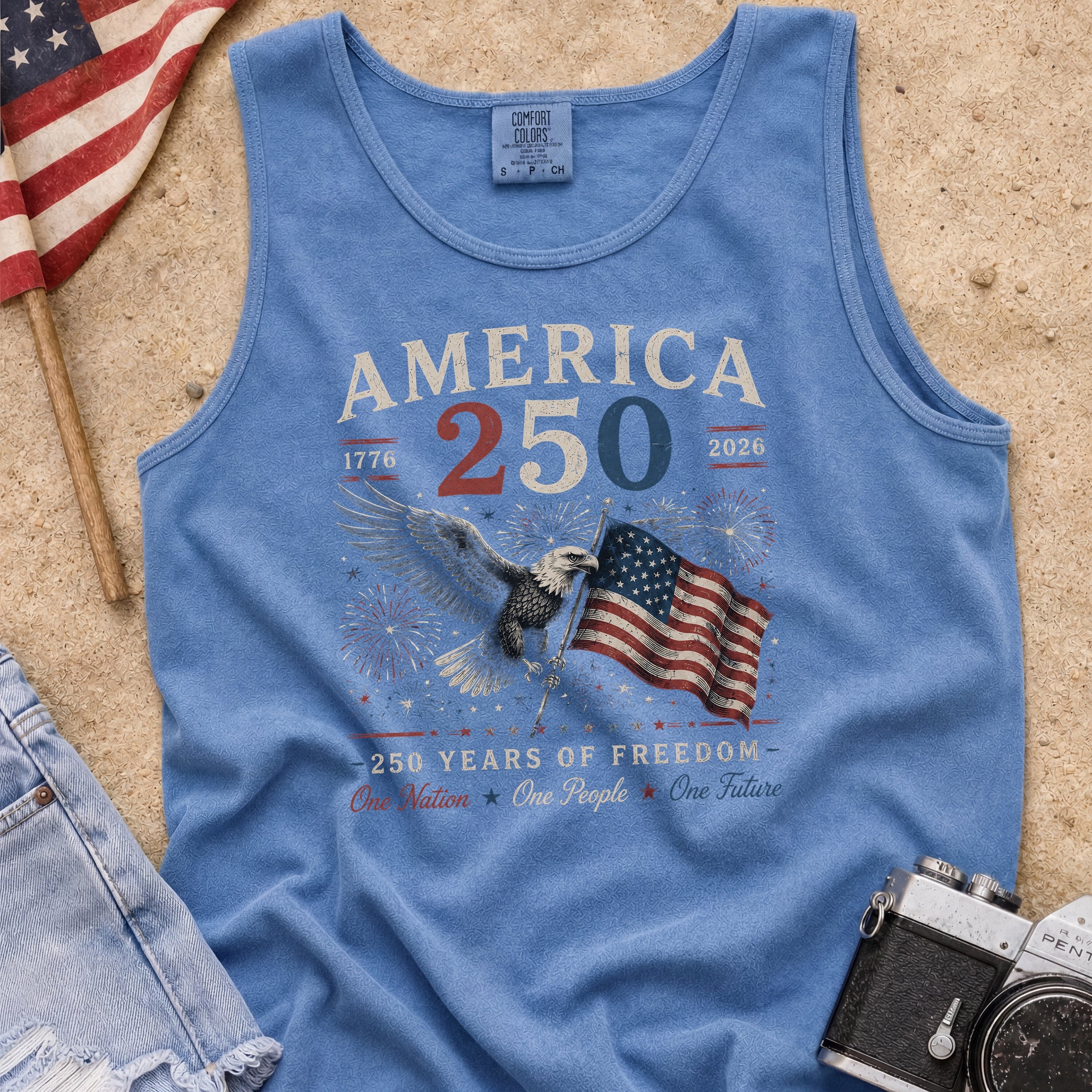 America 250 Tank Top, 250 Years of Freedom Flag & Eagle Independence Day Shirt