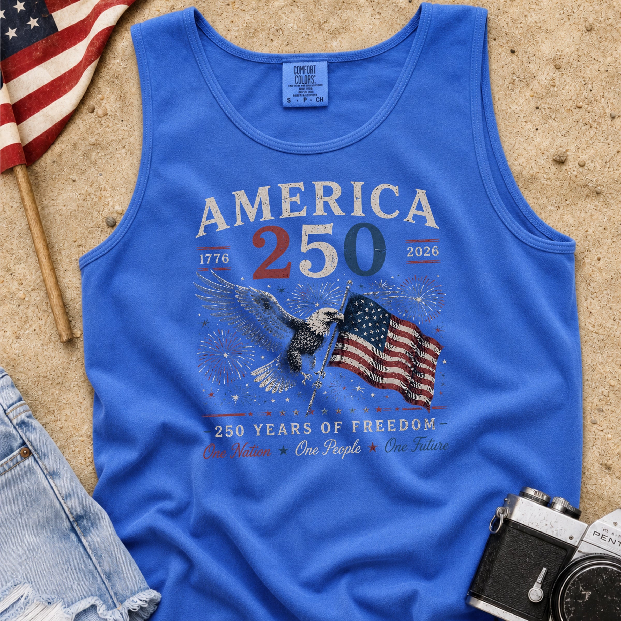America 250 Tank Top, 250 Years of Freedom Flag & Eagle Independence Day Shirt
