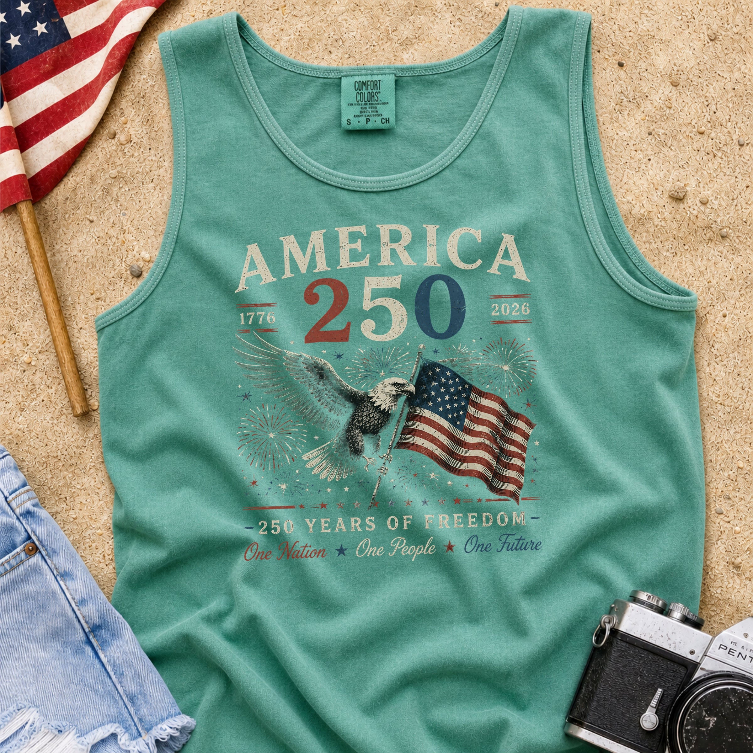 America 250 Tank Top, 250 Years of Freedom Flag & Eagle Independence Day Shirt