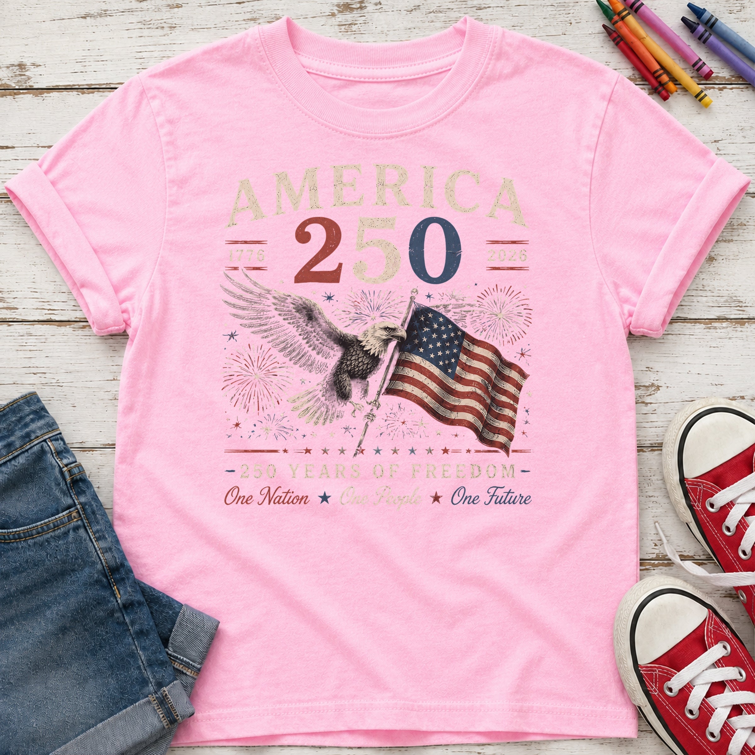 America 250 Patriotic Eagle & Flag Youth Tee, 250 Years of Freedom Secondary image