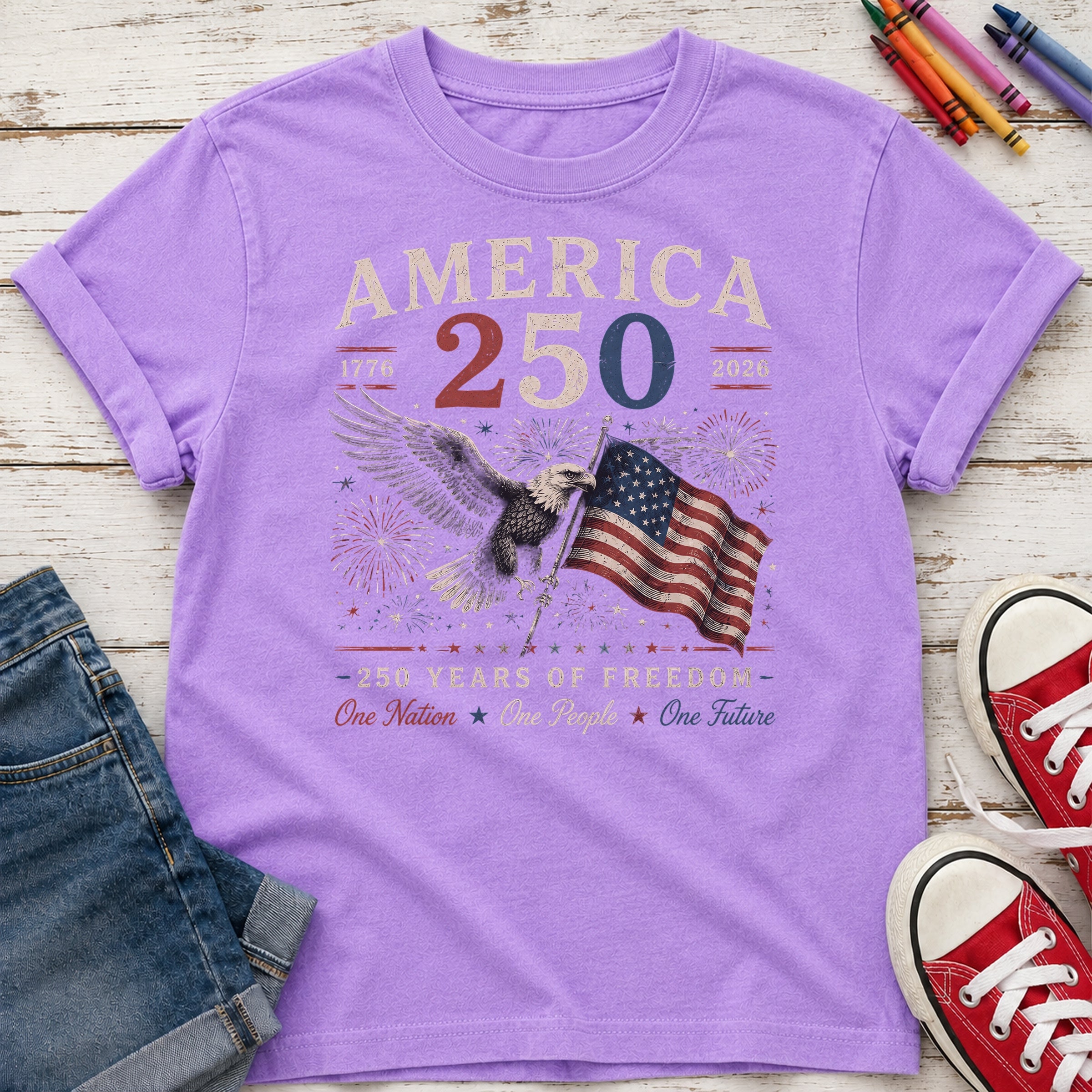 America 250 Patriotic Eagle & Flag Youth Tee, 250 Years of Freedom