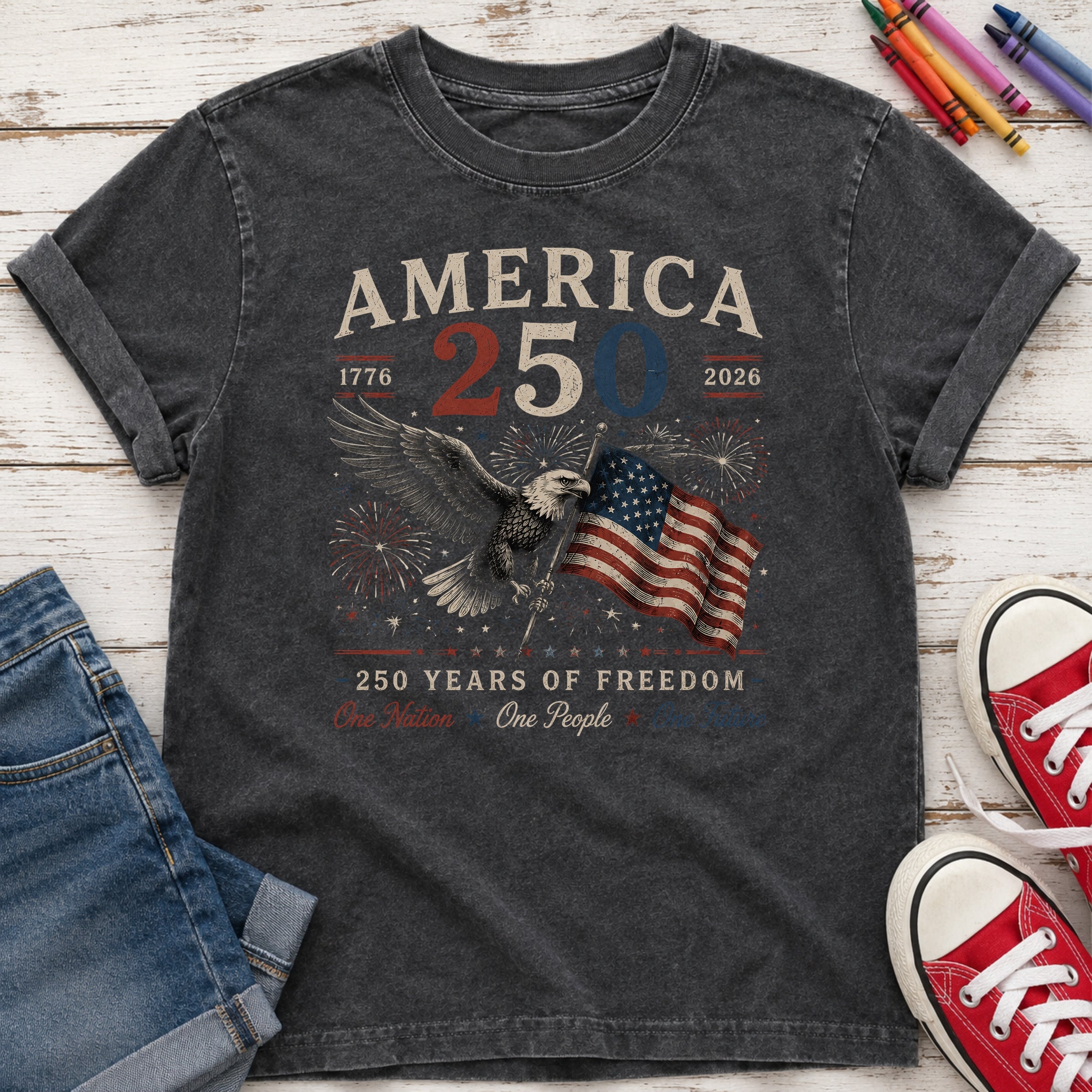 America 250 Patriotic Eagle & Flag Youth Tee, 250 Years of Freedom