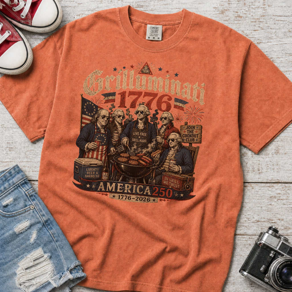 Founding Fathers Grilluminati Patriotic T-Shirt, America250 1776–2026 Vintage Tee