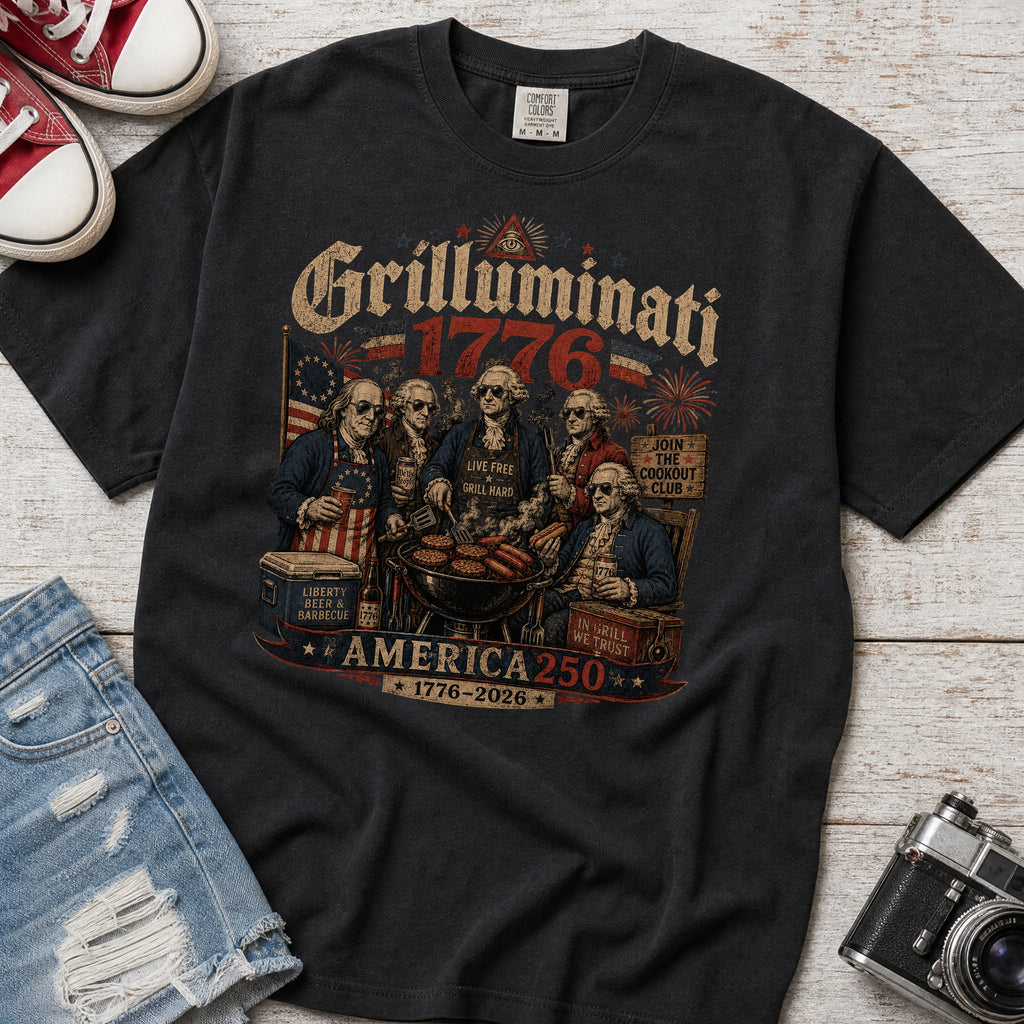 Founding Fathers Grilluminati Patriotic T-Shirt, America250 1776–2026 Vintage Tee