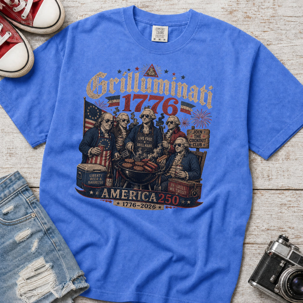 Founding Fathers Grilluminati Patriotic T-Shirt, America250 1776–2026 Vintage Tee