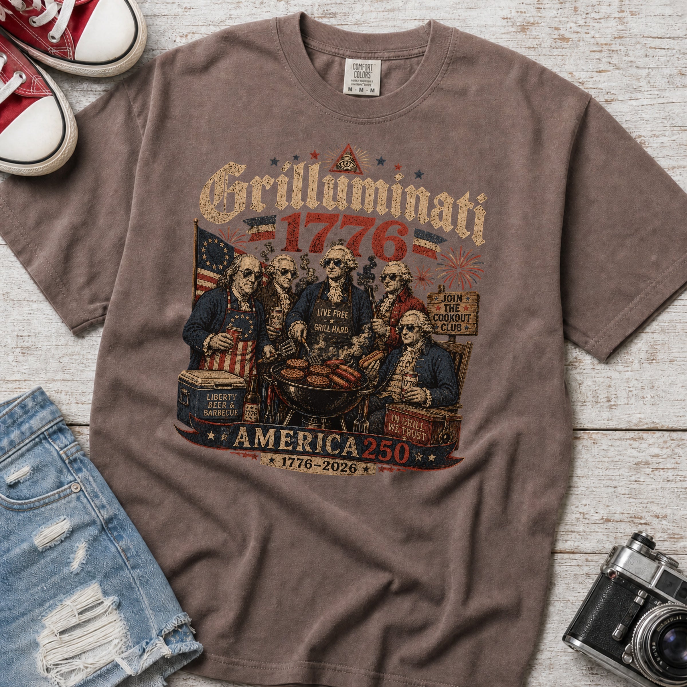Founding Fathers Grilluminati Patriotic T-Shirt, America250 1776–2026 Vintage Tee Secondary image